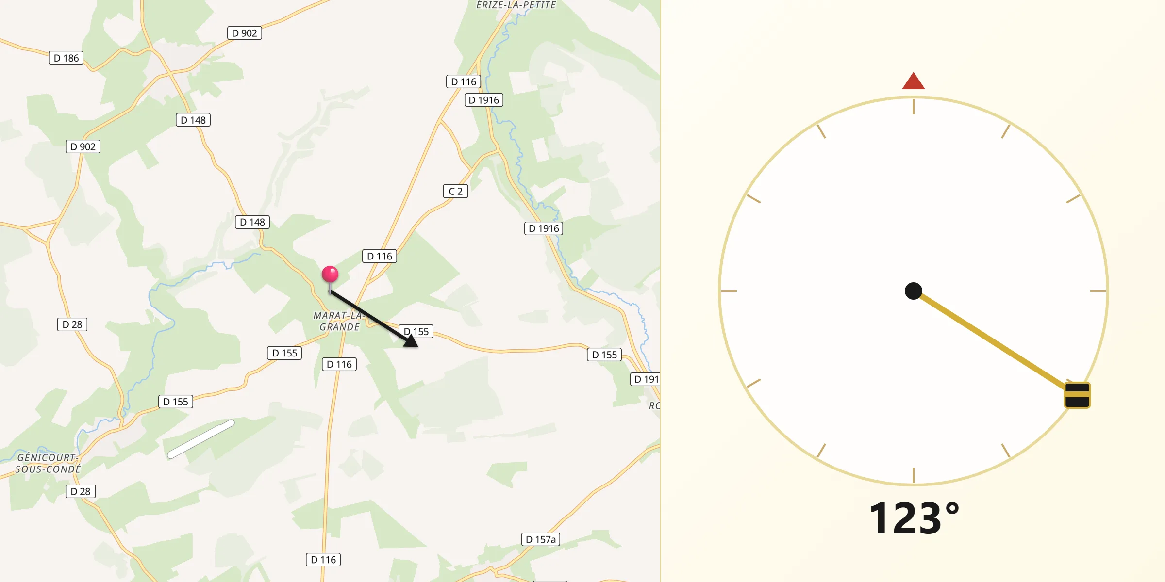Direction vers la Qibla depuis Raival