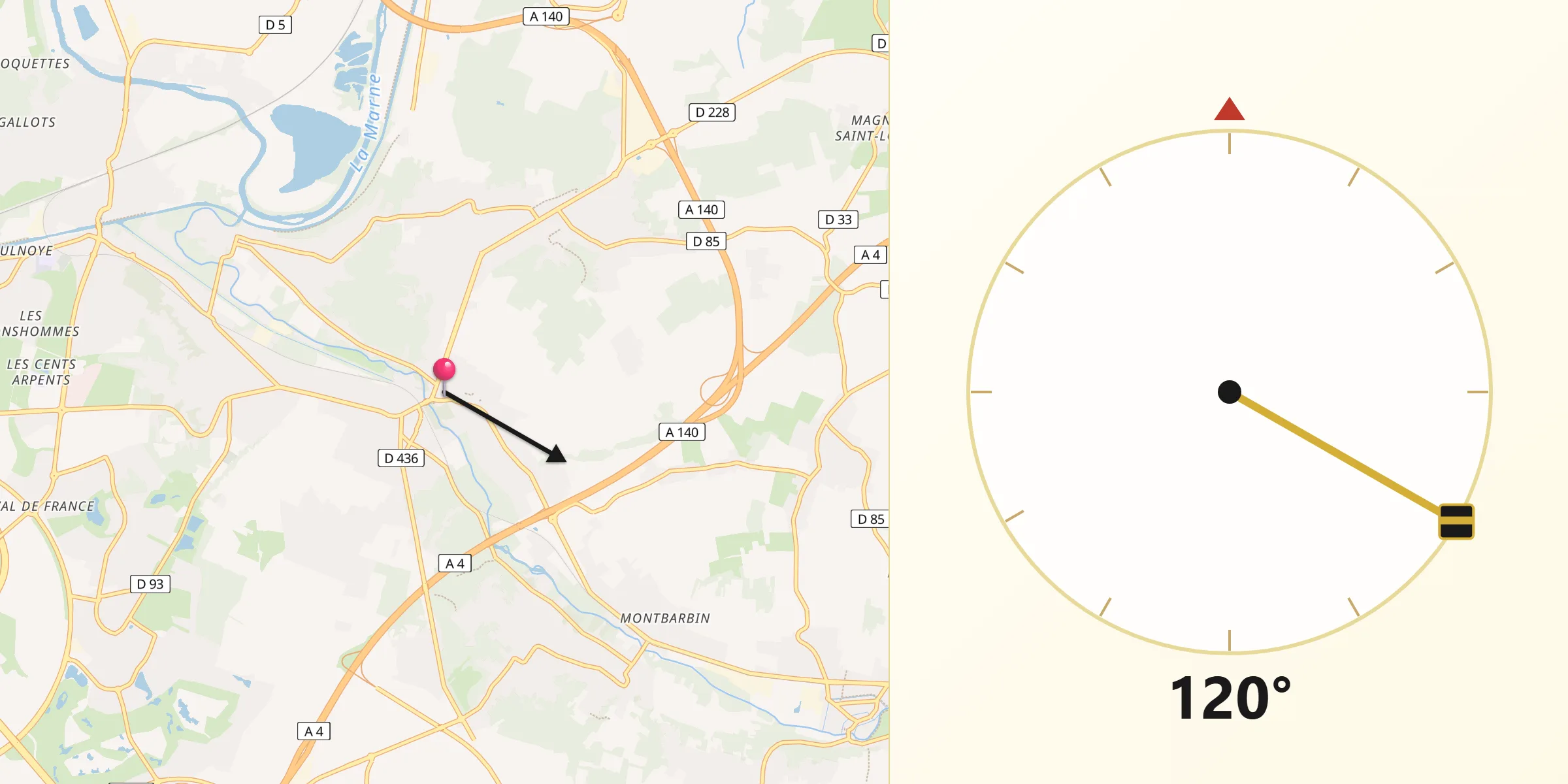 Direction vers la Qibla depuis Couilly-Pont-aux-Dames