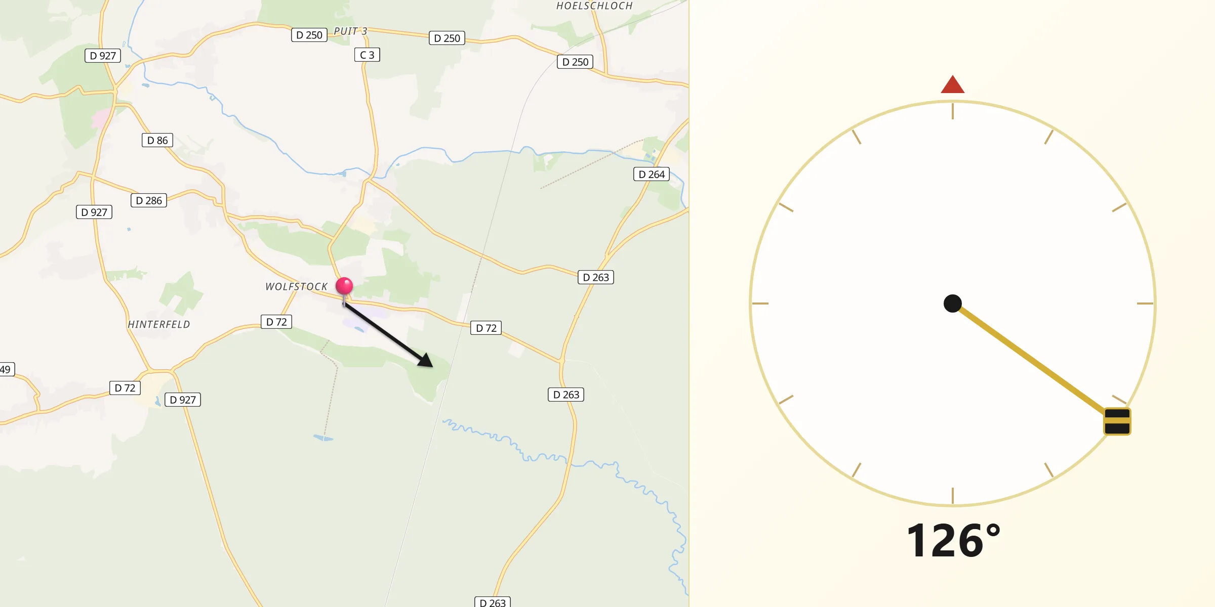 Direction vers la Qibla depuis Walbourg