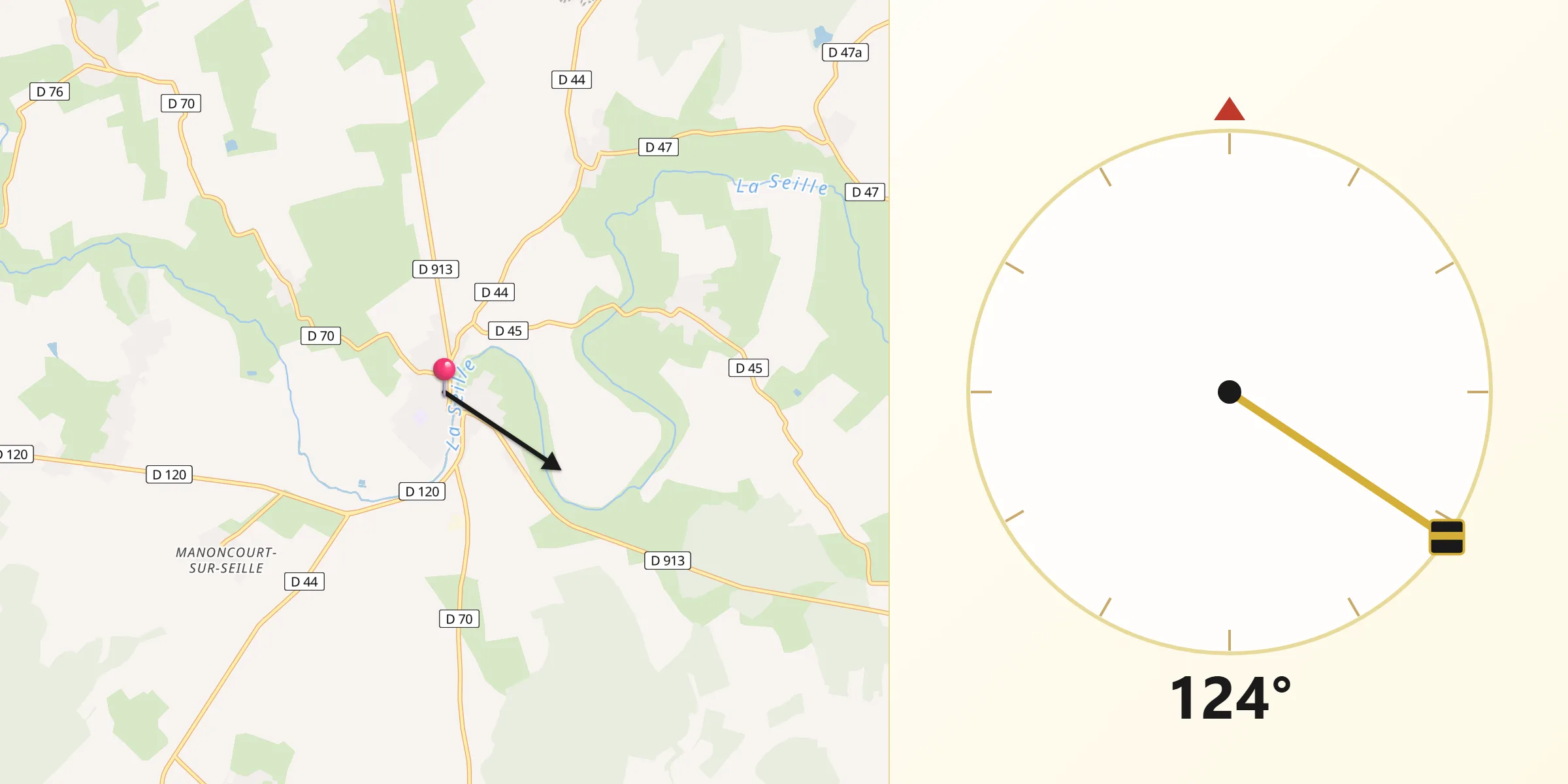 Direction vers la Qibla depuis Nomeny