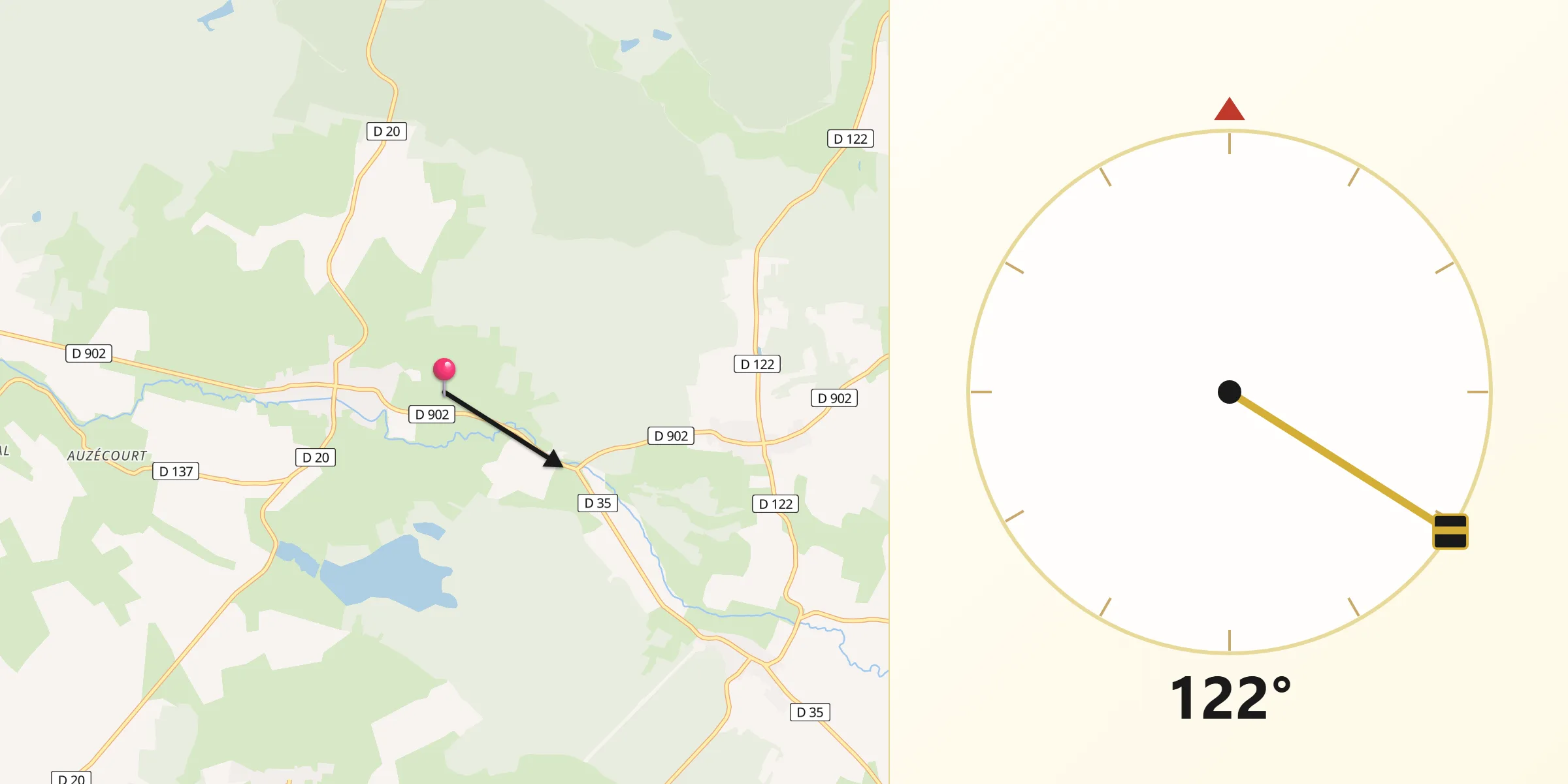 Direction vers la Qibla depuis Villotte-devant-Louppy