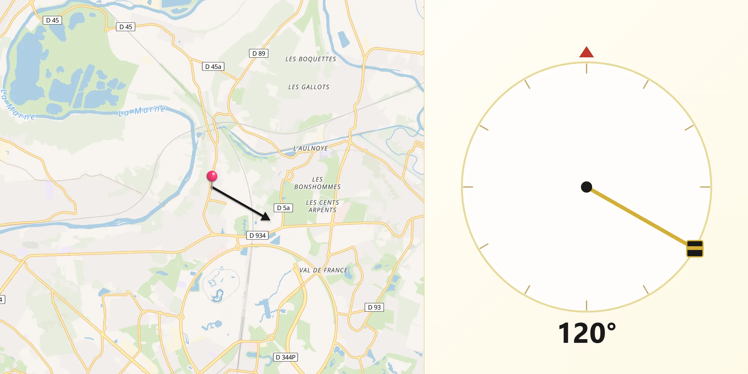 Direction vers la Qibla depuis Chalifert