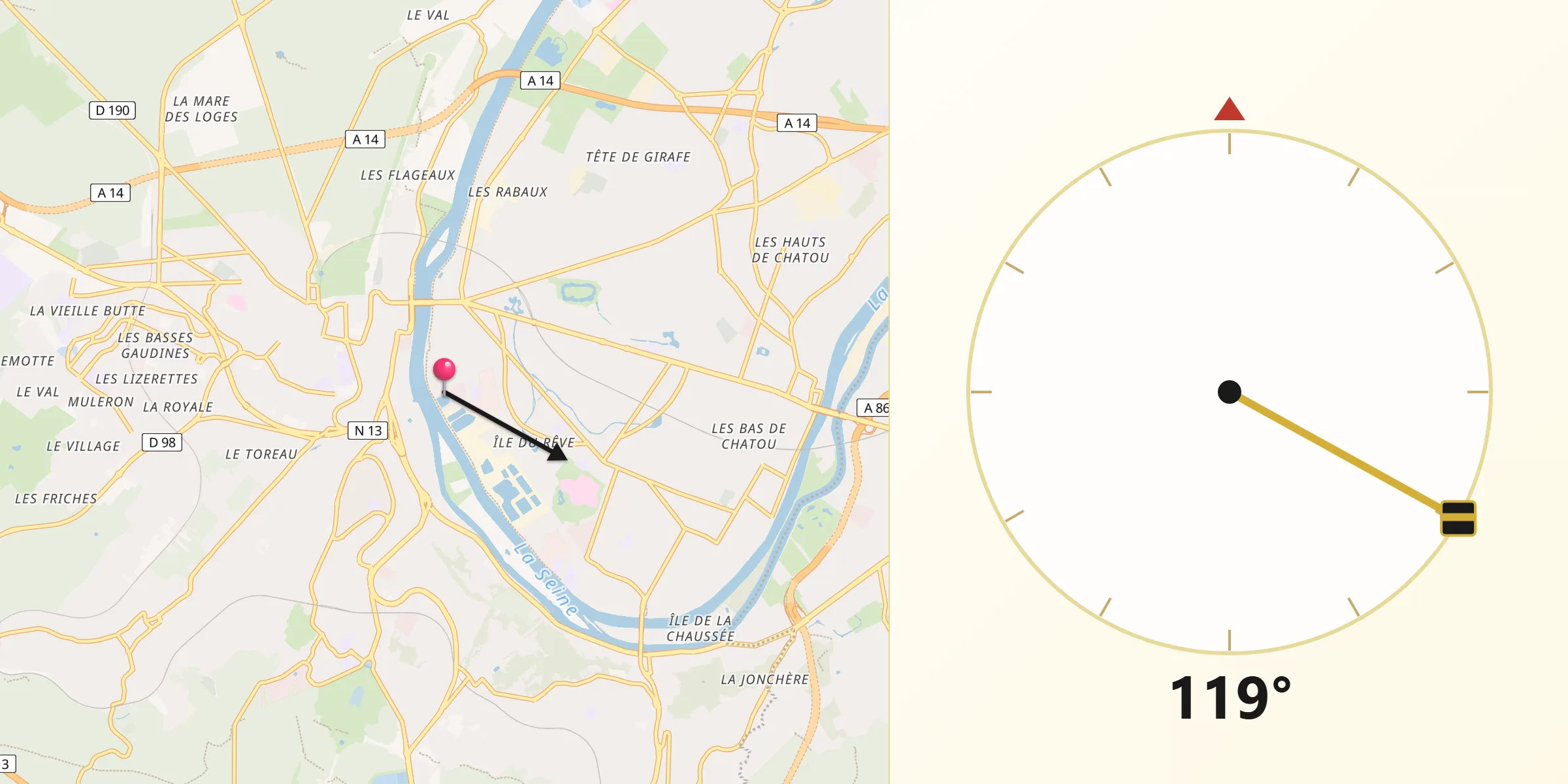 Direction vers la Qibla depuis Le Port-Marly