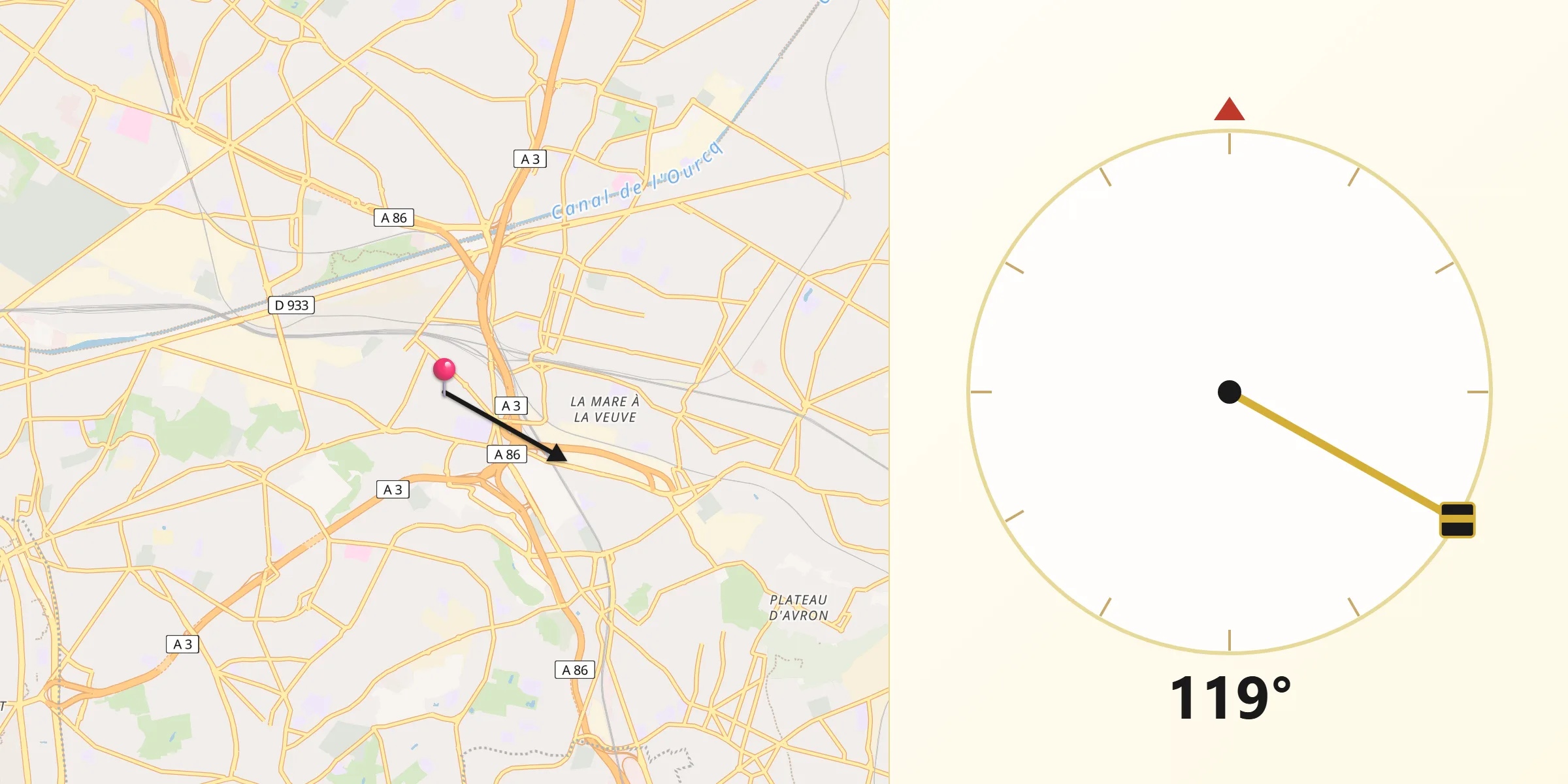 Direction vers la Qibla depuis Noisy-le-Sec