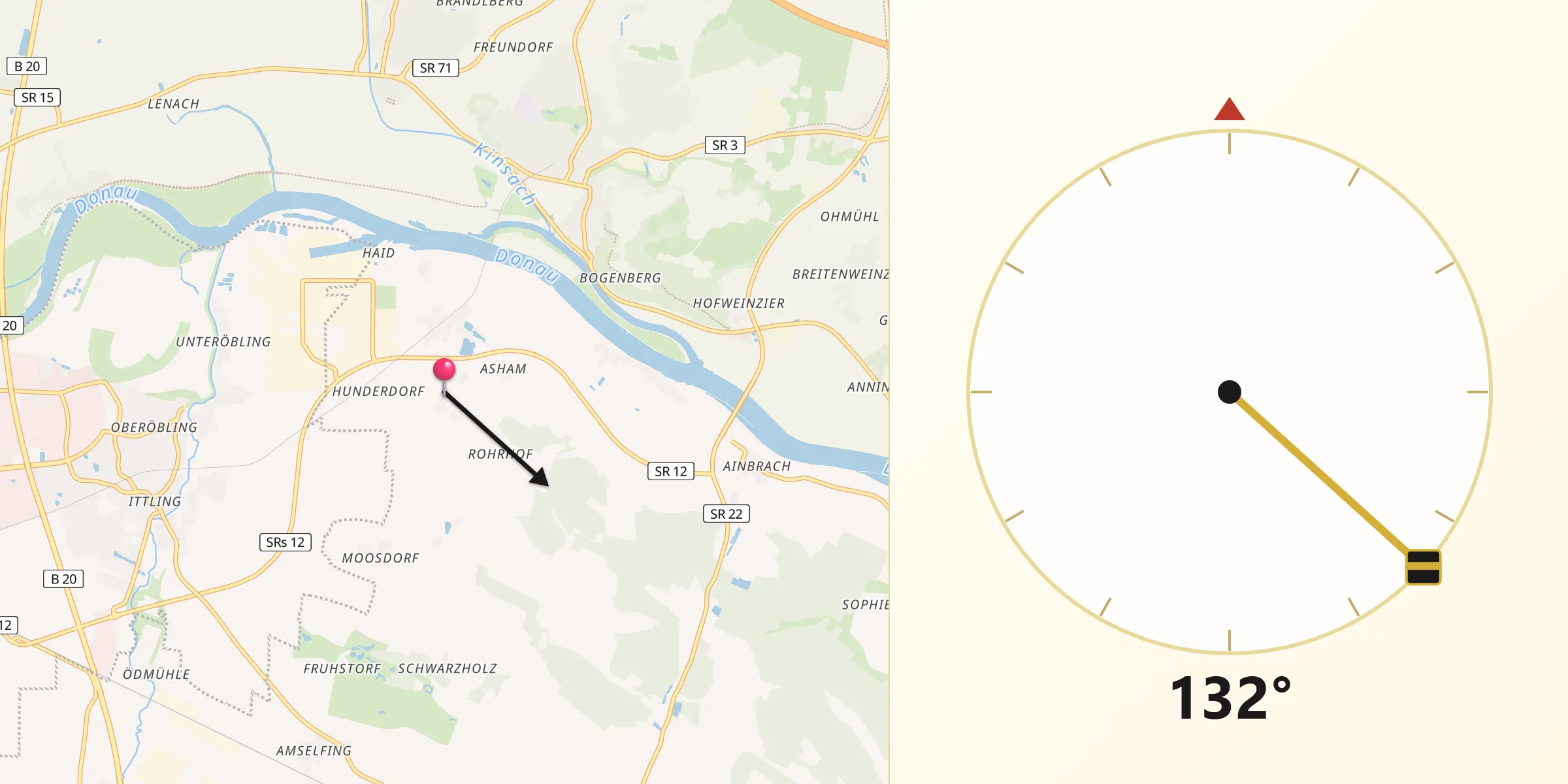Qibla-Richtung von Hunderdorf