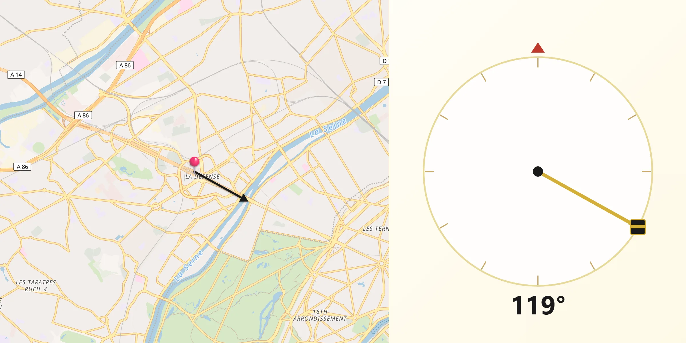 Direction vers la Qibla depuis La Défense