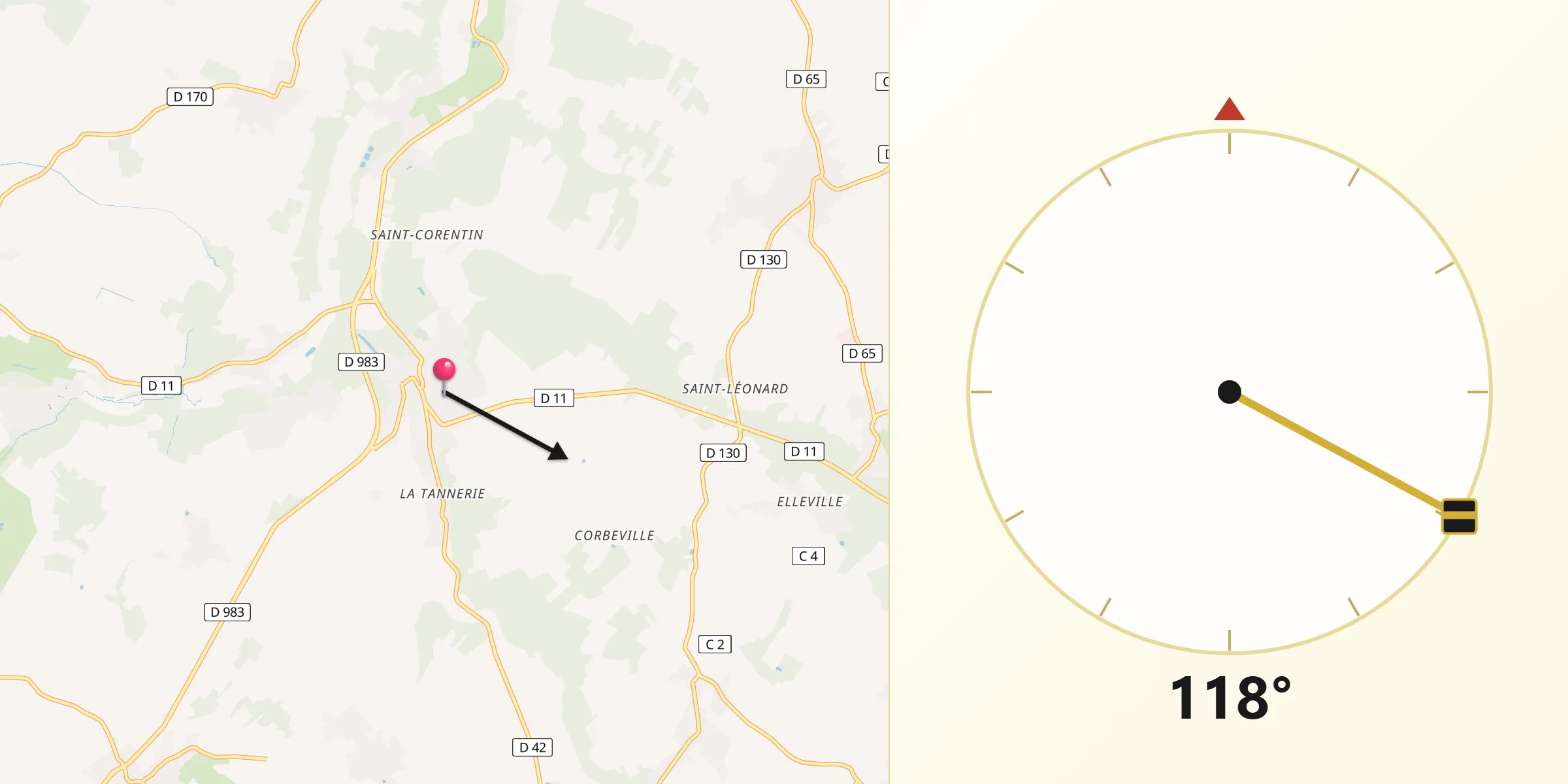 Direction vers la Qibla depuis Septeuil