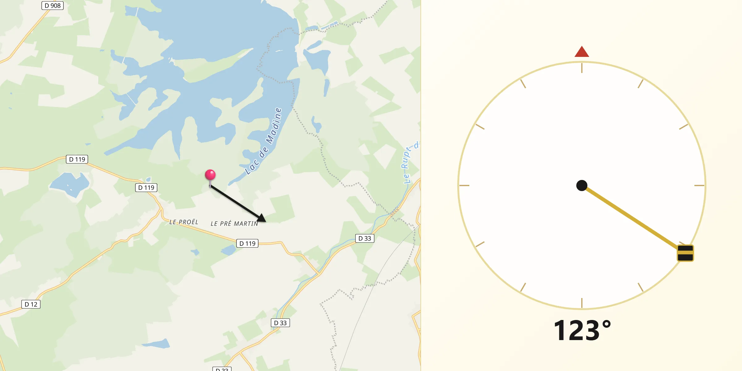 Direction vers la Qibla depuis Richecourt