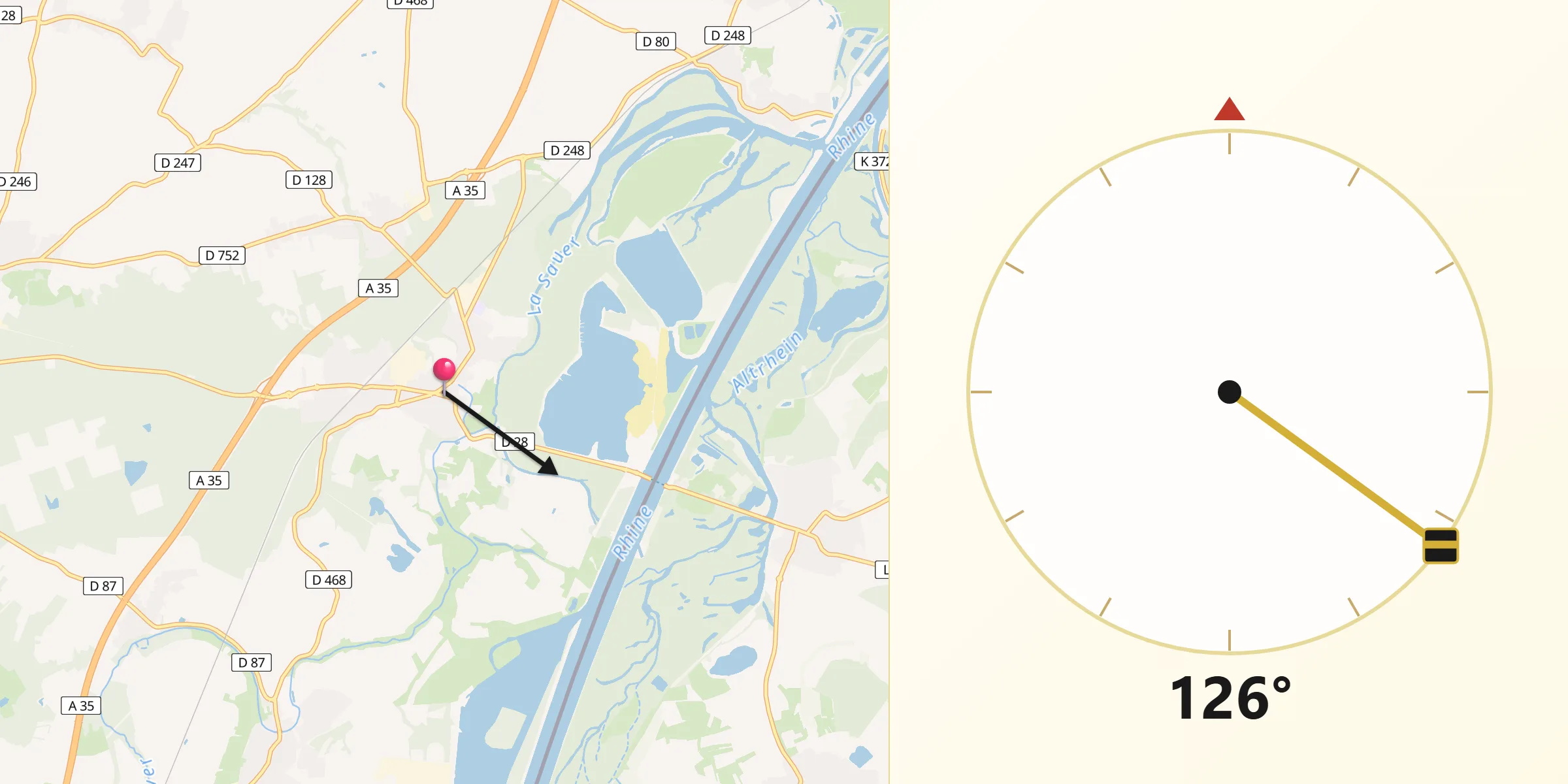 Direction vers la Qibla depuis Seltz