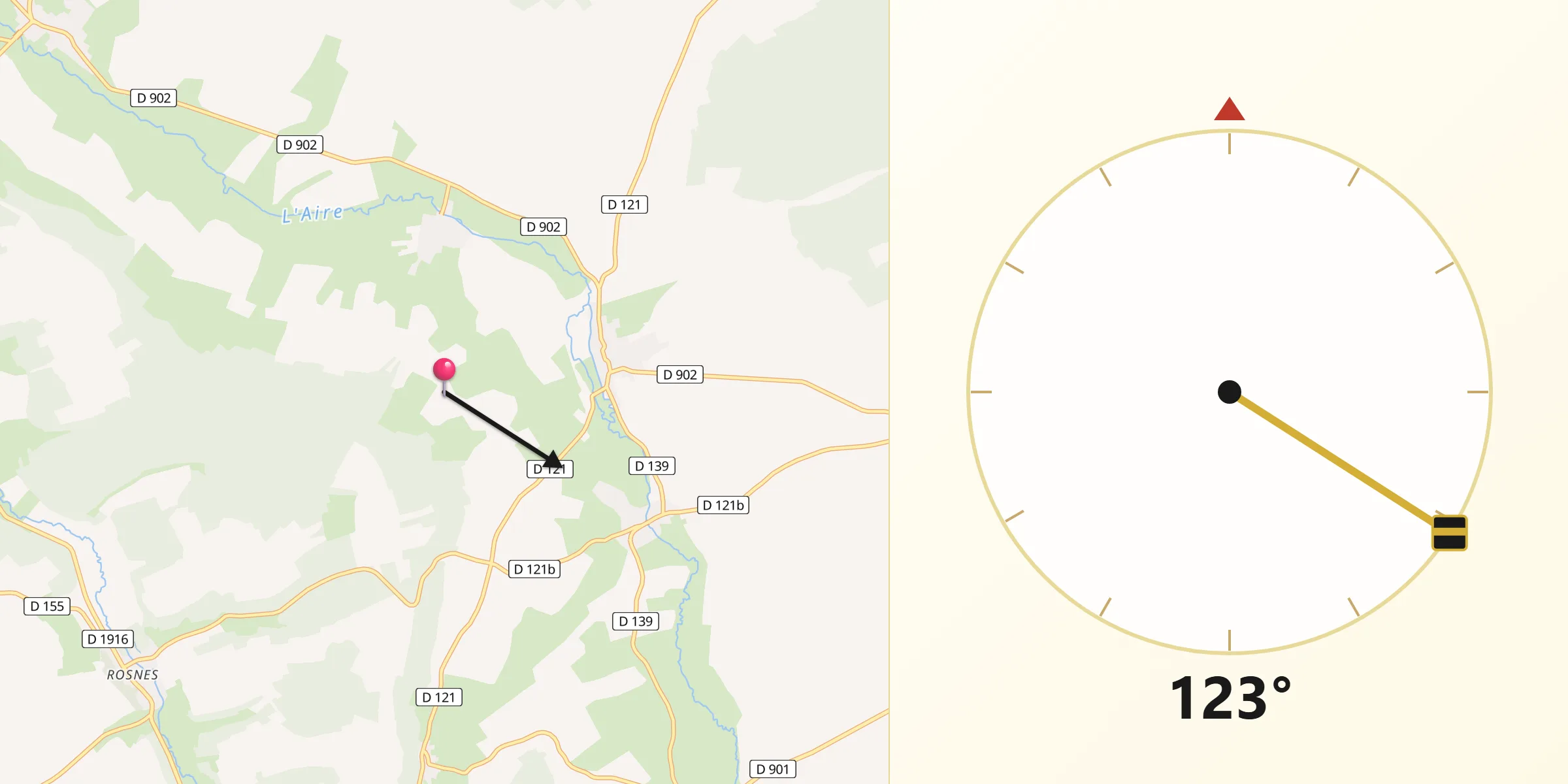 Direction vers la Qibla depuis Nicey-sur-Aire