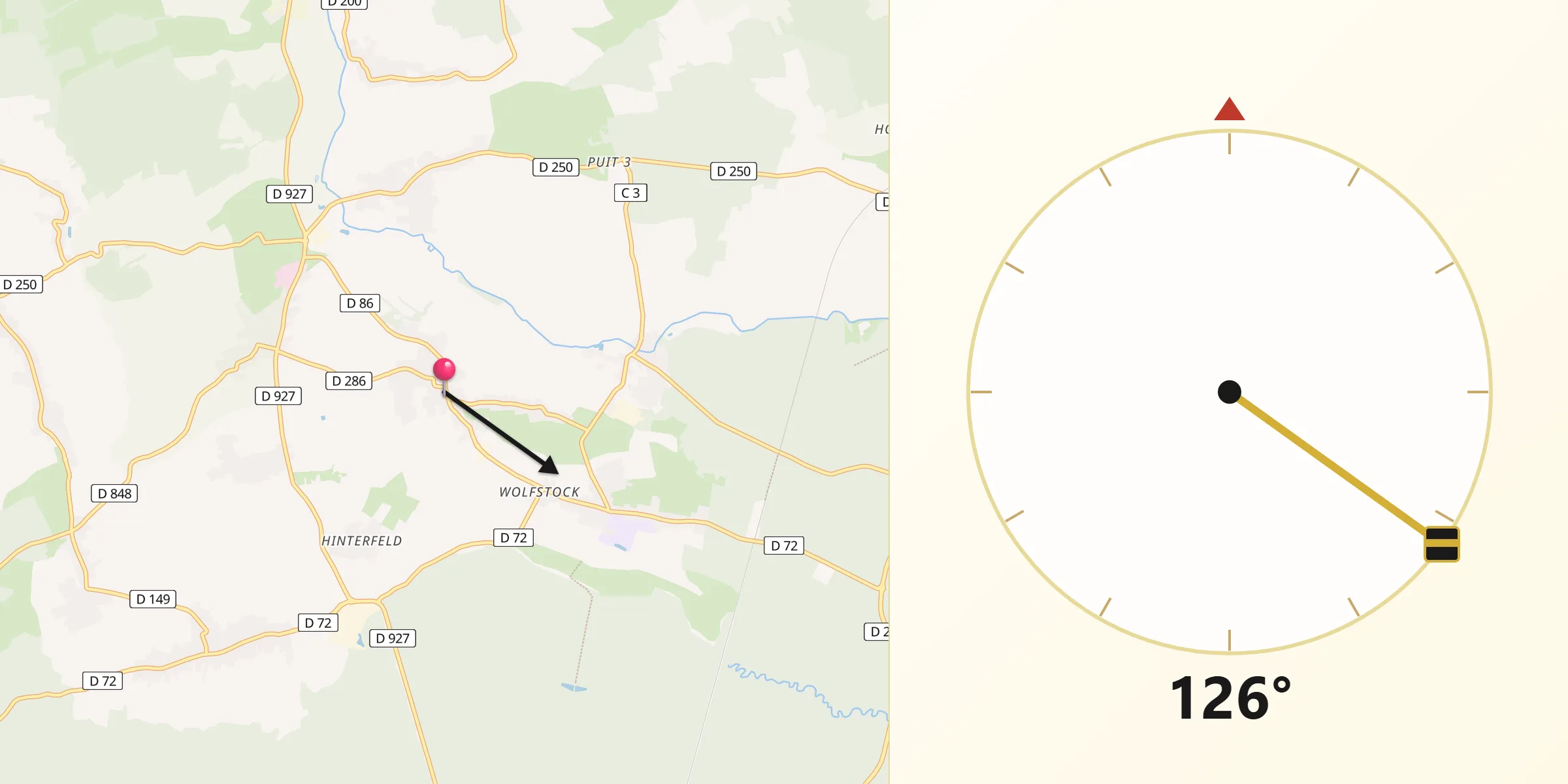 Direction vers la Qibla depuis Durrenbach