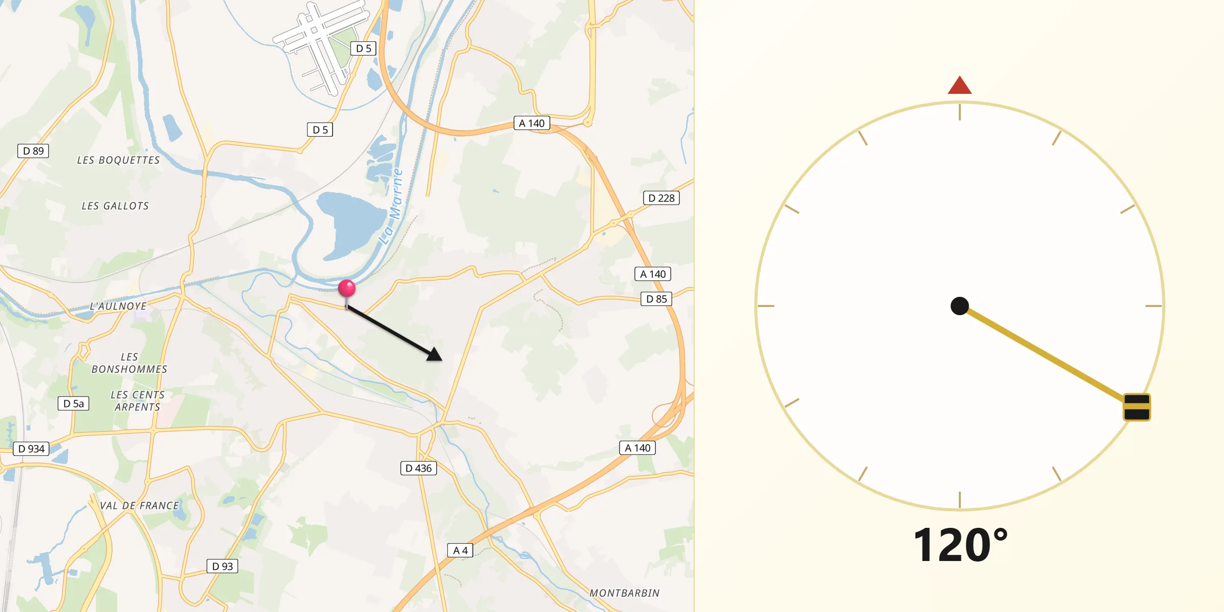 Direction vers la Qibla depuis Condé-Sainte-Libiaire