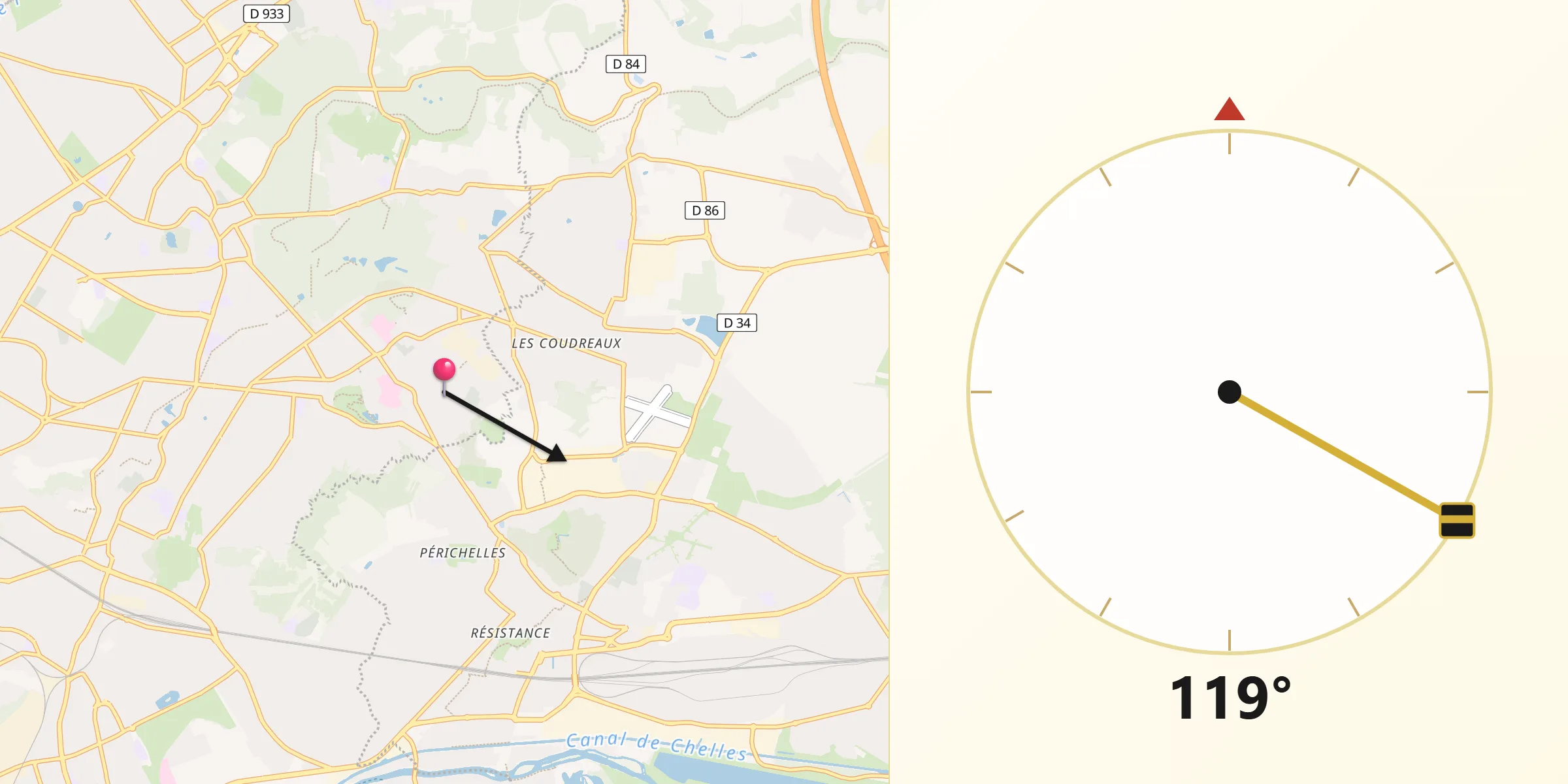 Direction vers la Qibla depuis Montfermeil