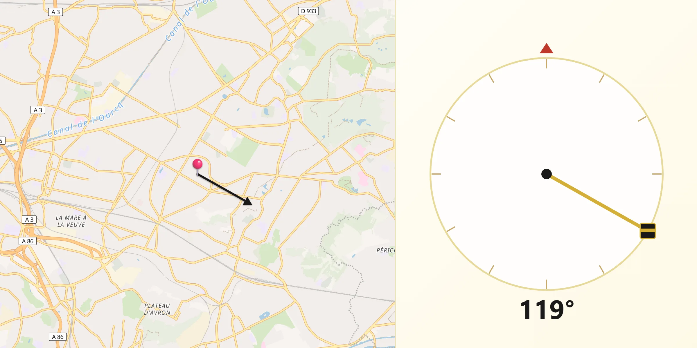 Direction vers la Qibla depuis Le Raincy