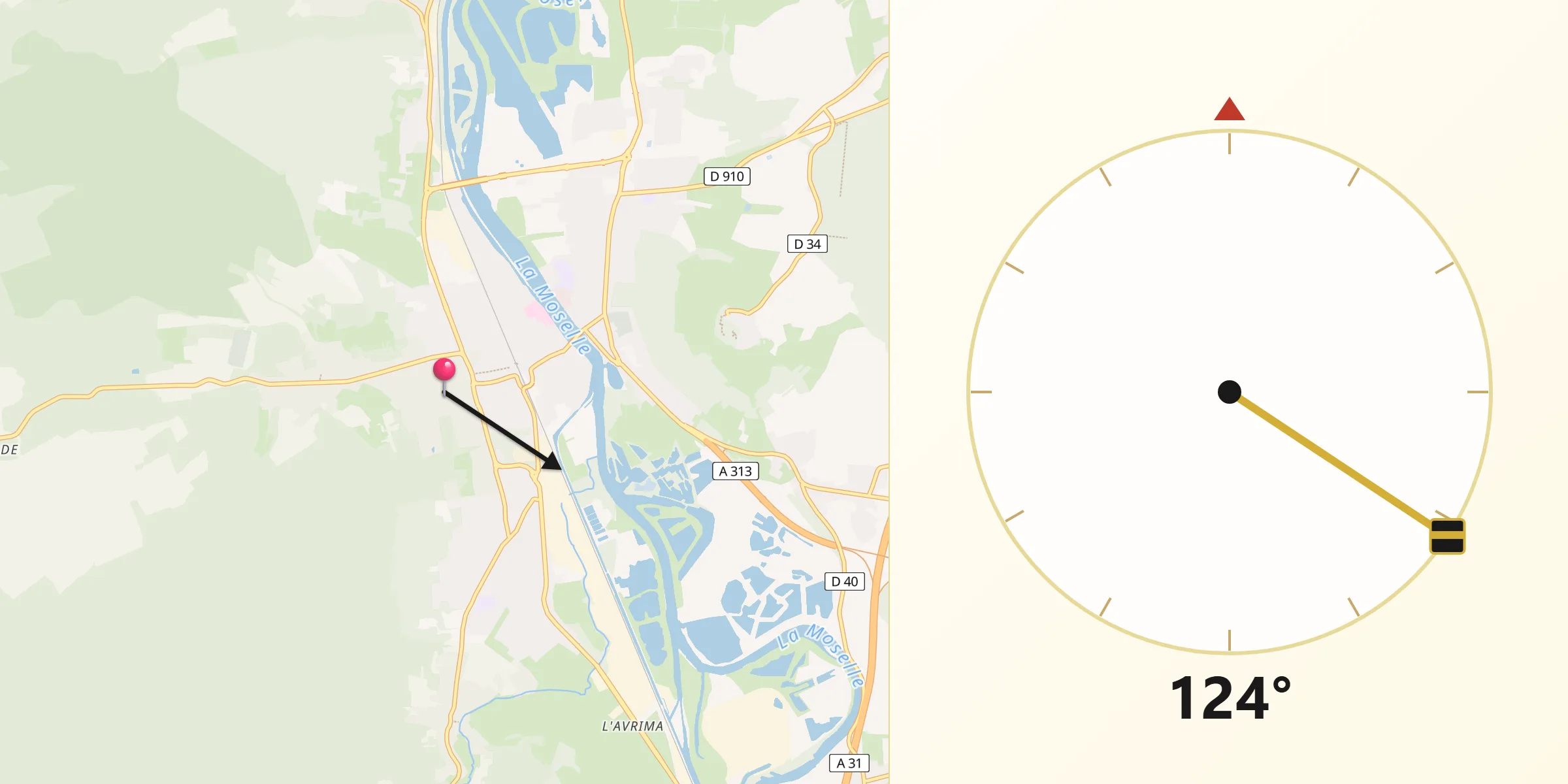 Direction vers la Qibla depuis Maidières