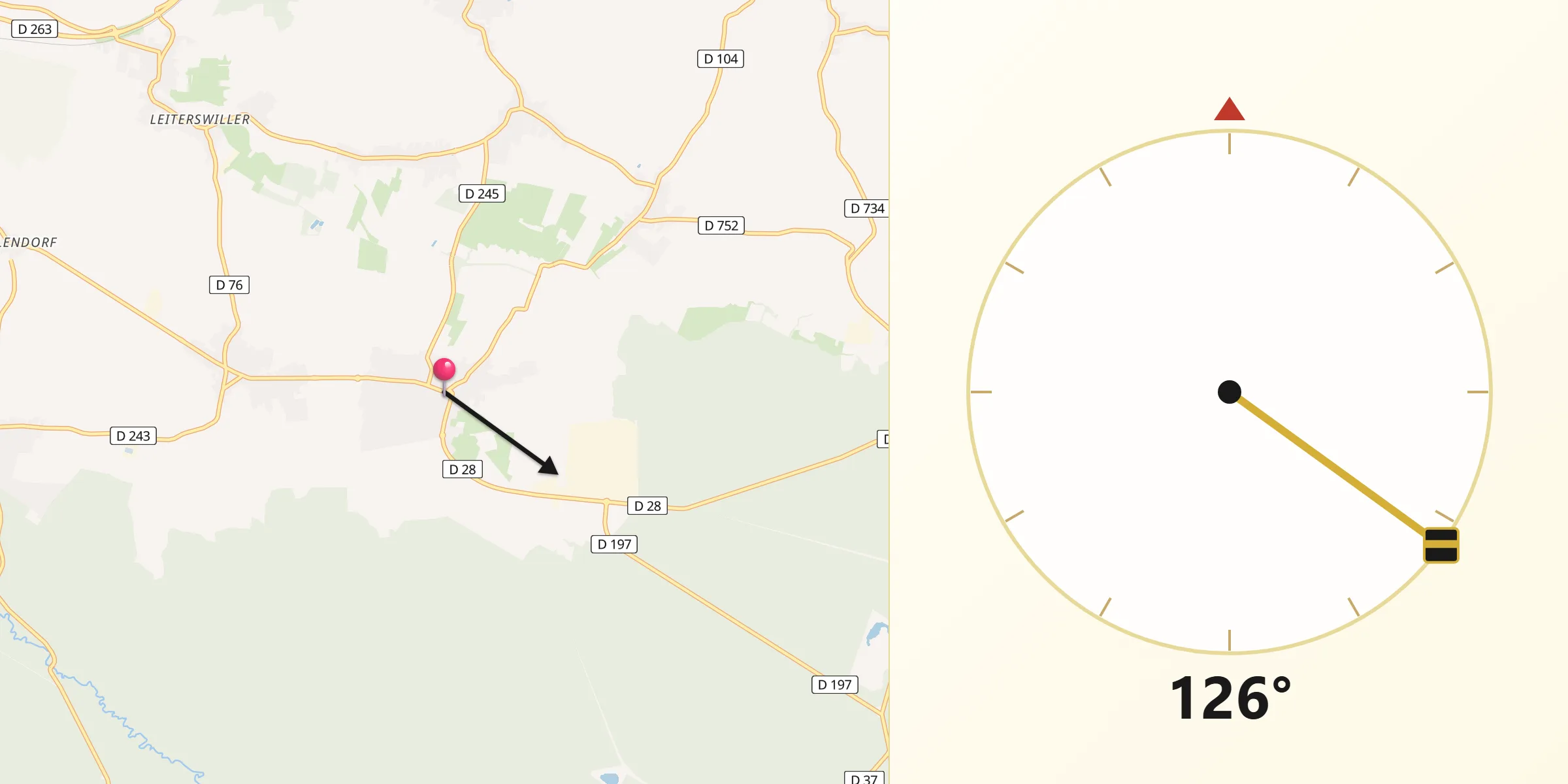 Direction vers la Qibla depuis Hatten