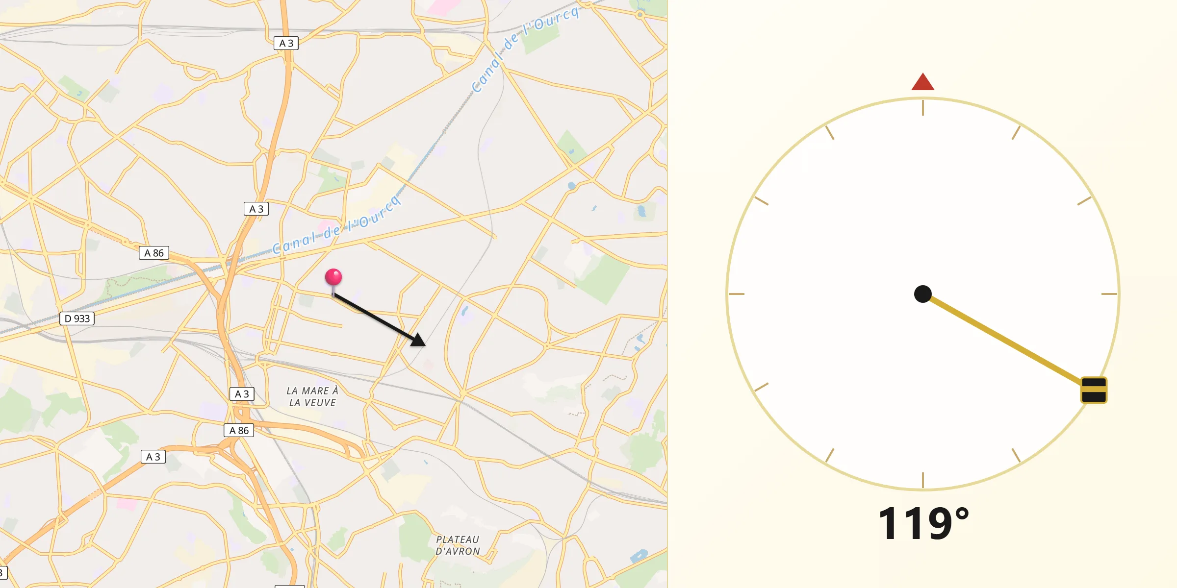 Direction vers la Qibla depuis Bondy