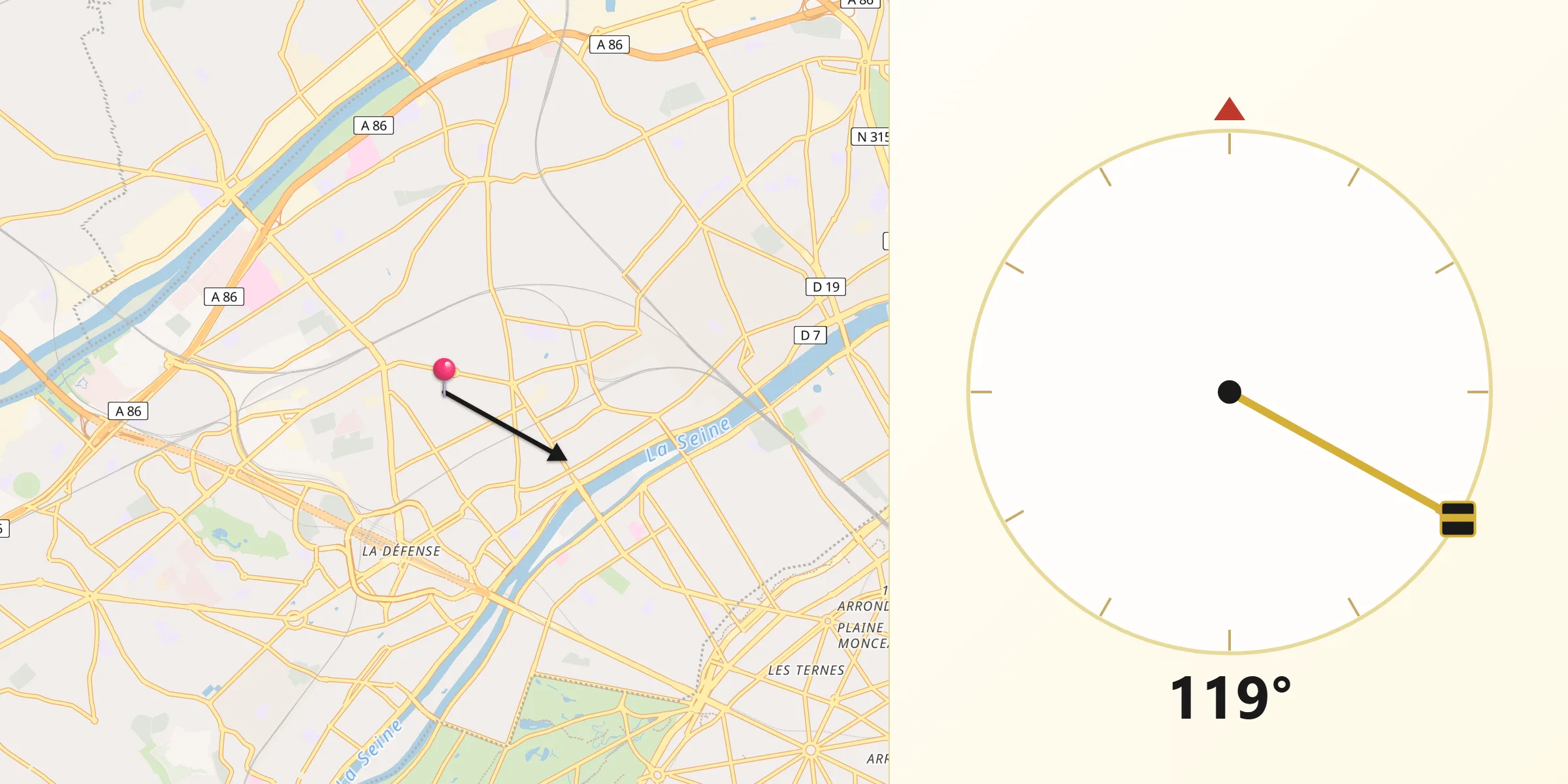 Direction vers la Qibla depuis La Garenne-Colombes