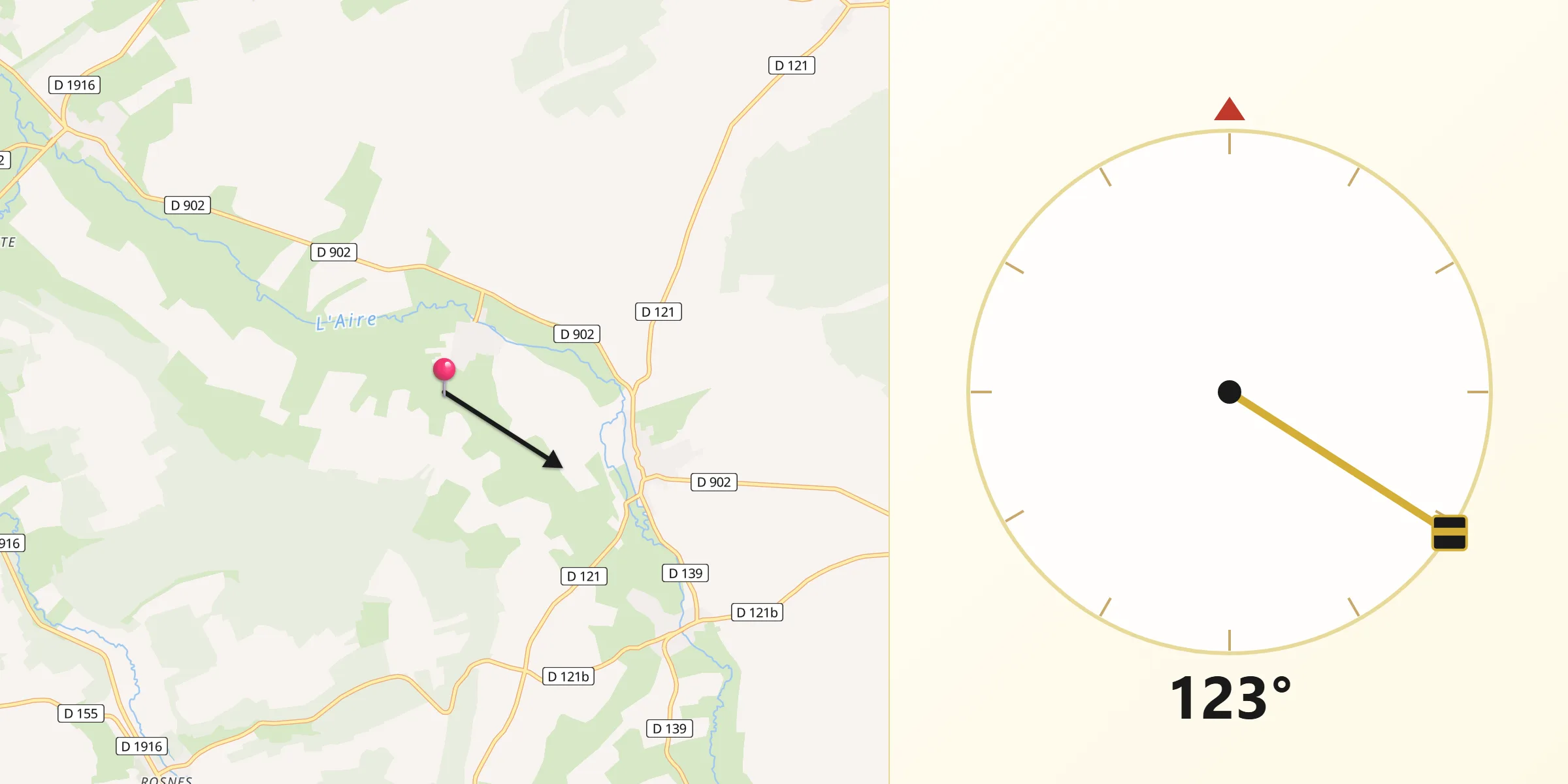 Direction vers la Qibla depuis Pierrefitte-sur-Aire