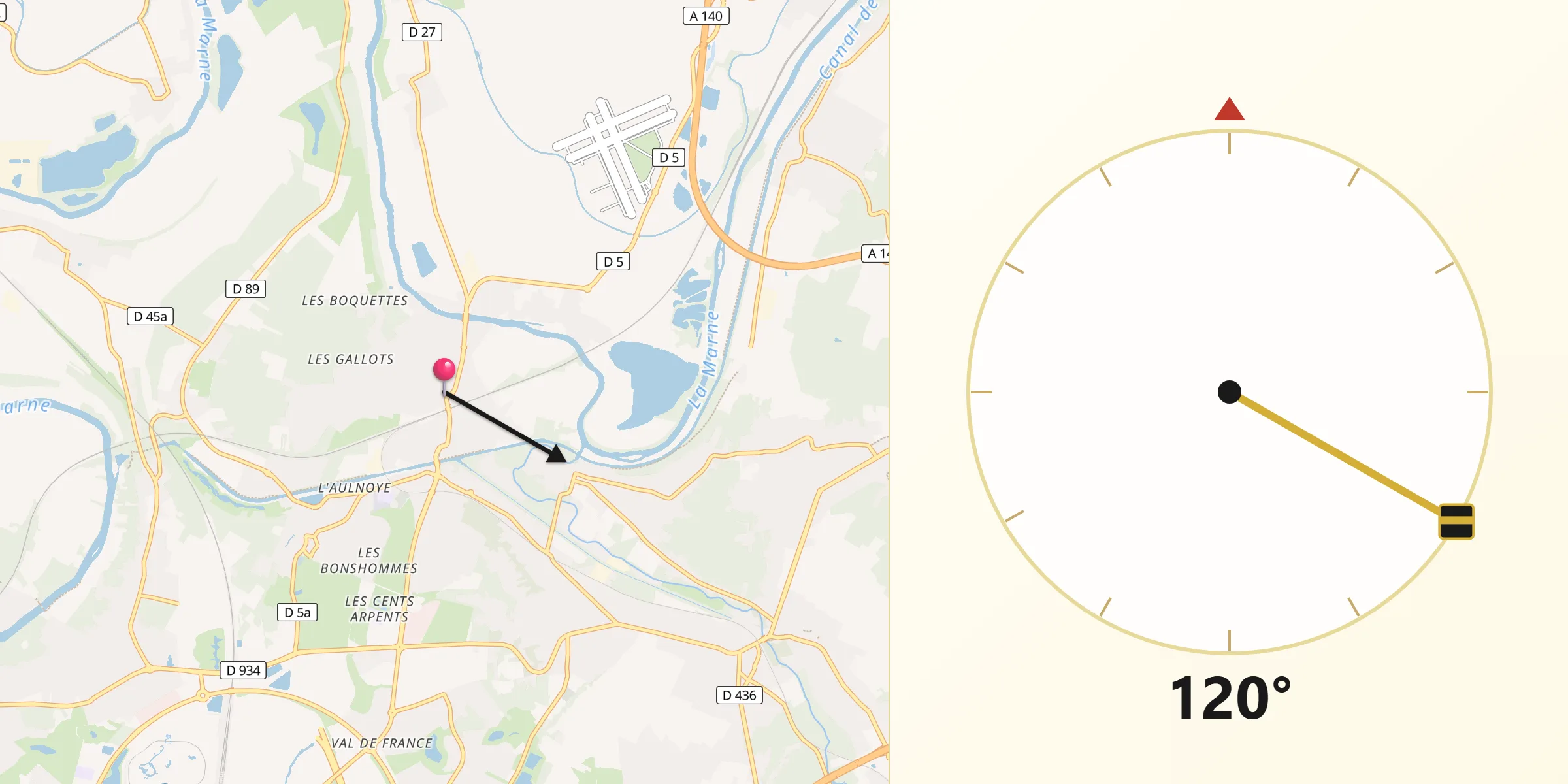 Direction vers la Qibla depuis Esbly