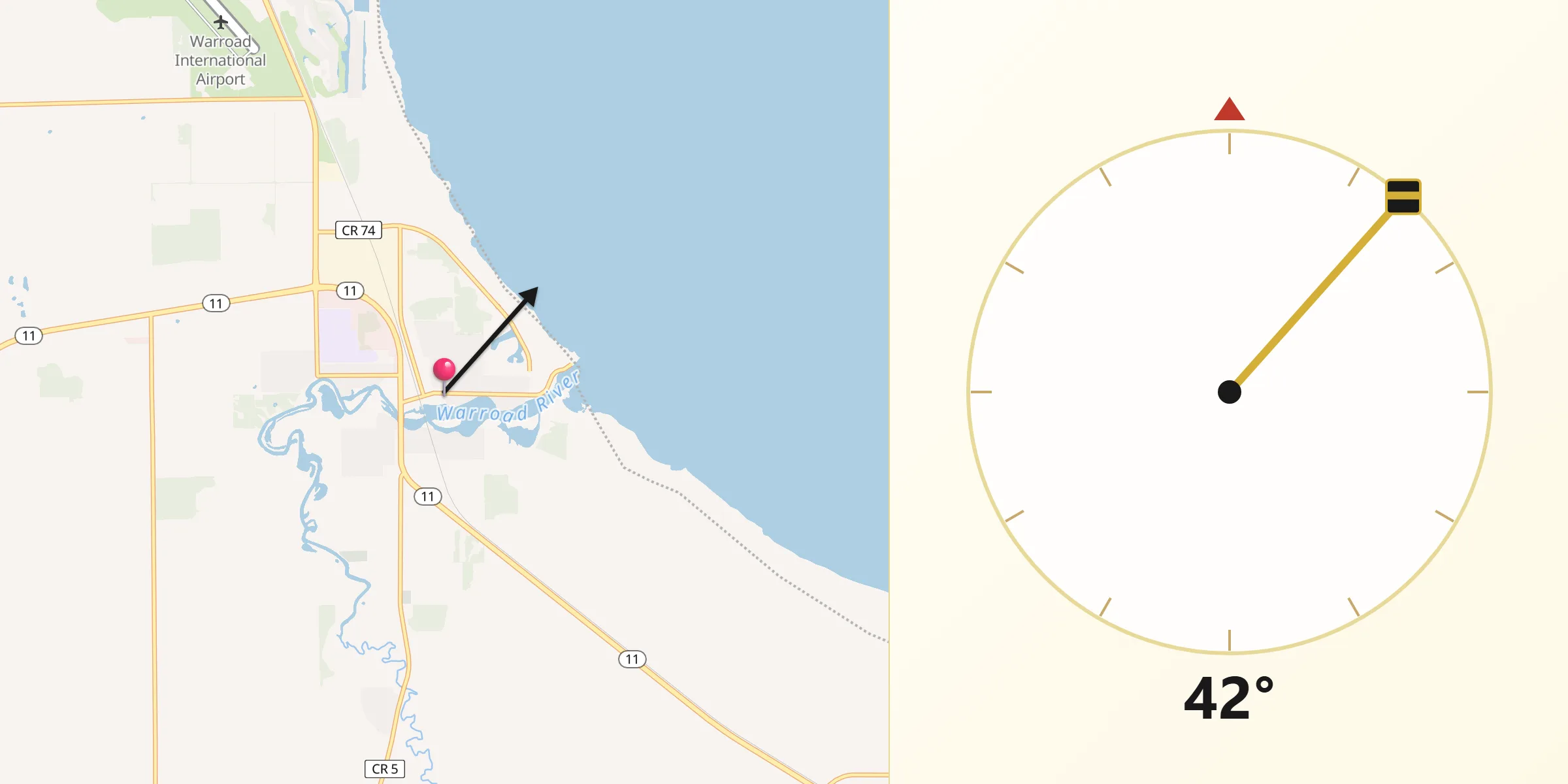 Qibla Direction from Warroad