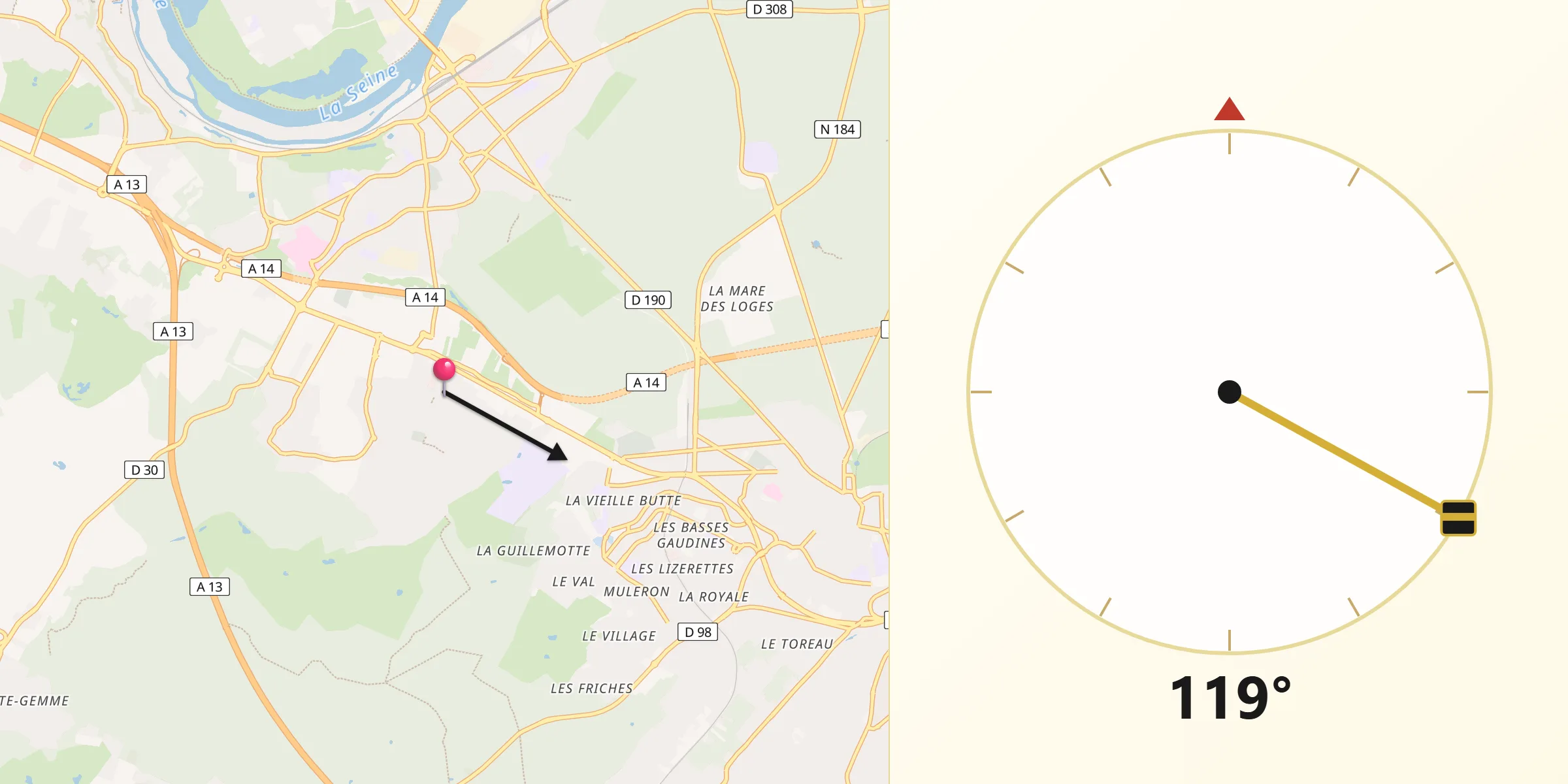 Direction vers la Qibla depuis Chambourcy