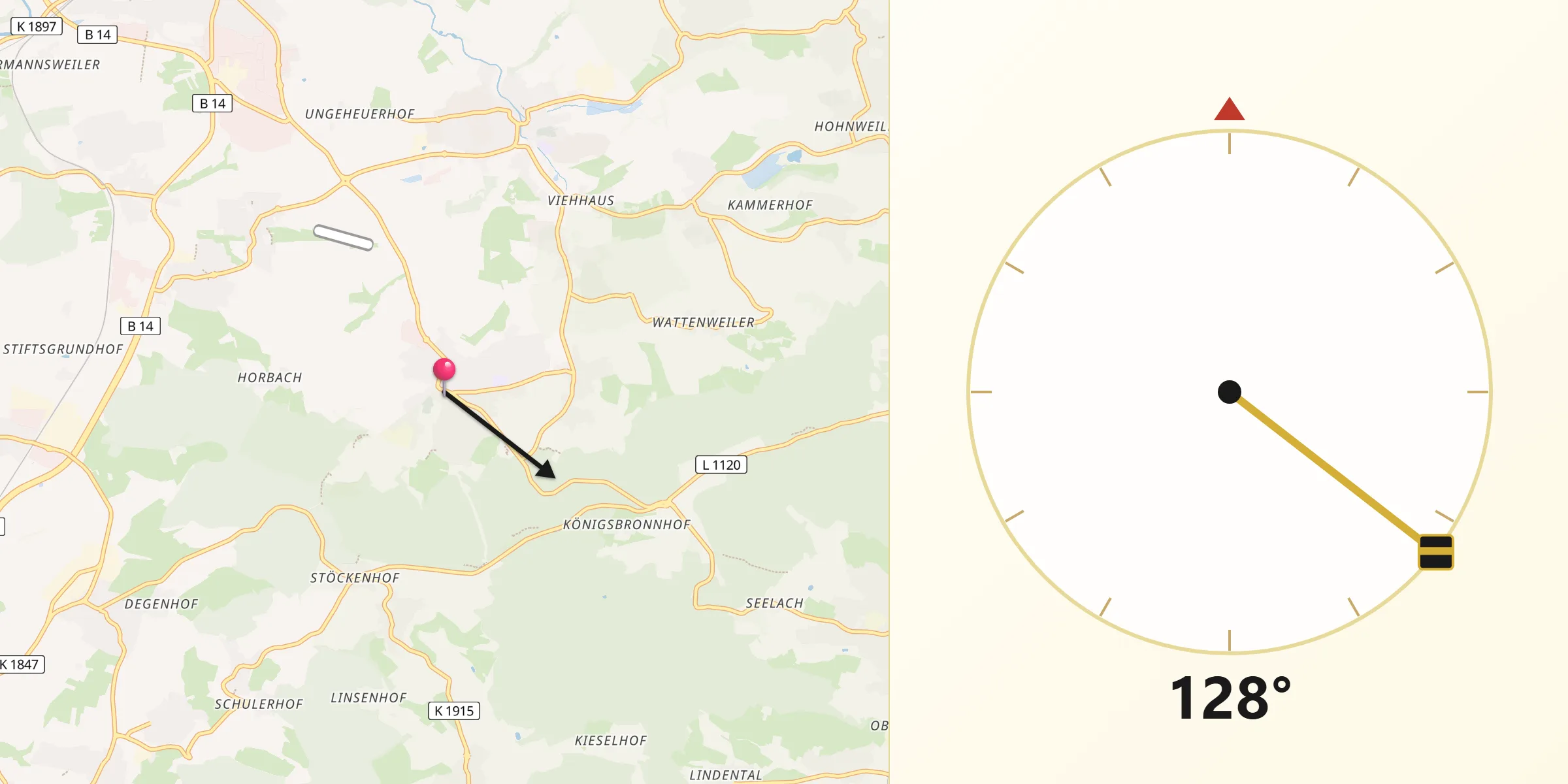 Qibla-Richtung von Allmersbach im Tal