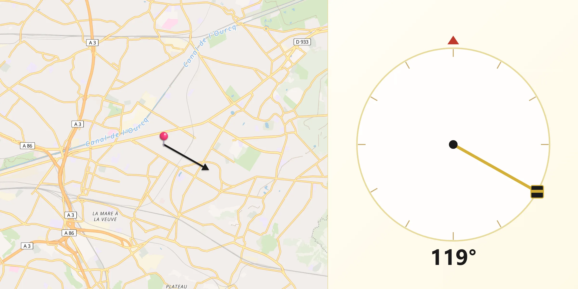 Direction vers la Qibla depuis Les Pavillons-sous-Bois