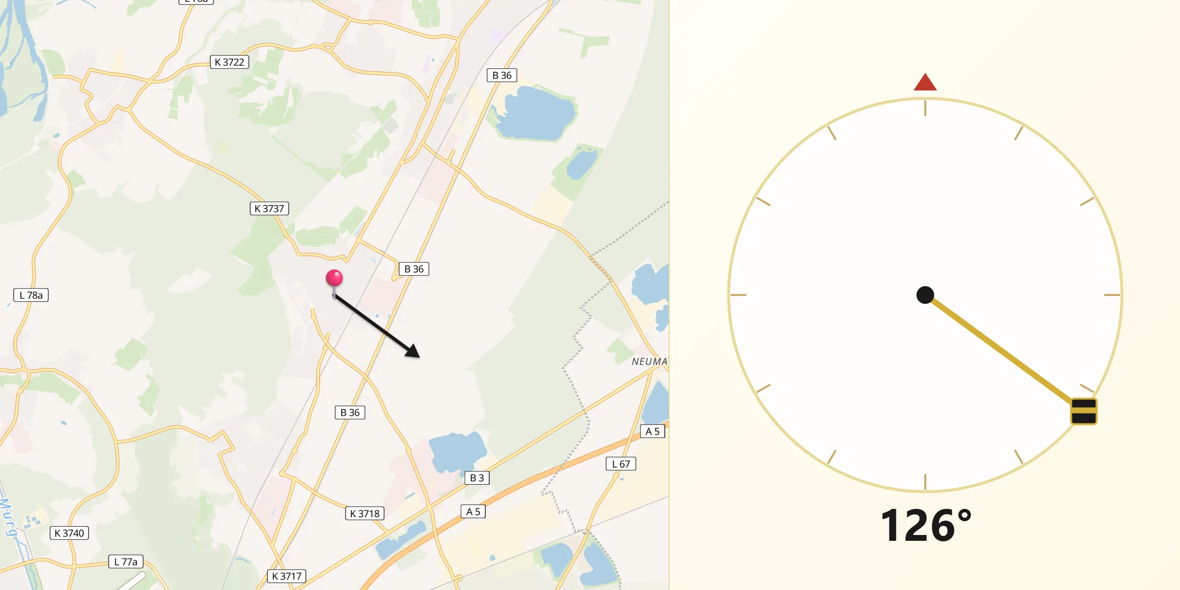 Qibla-Richtung von Bietigheim