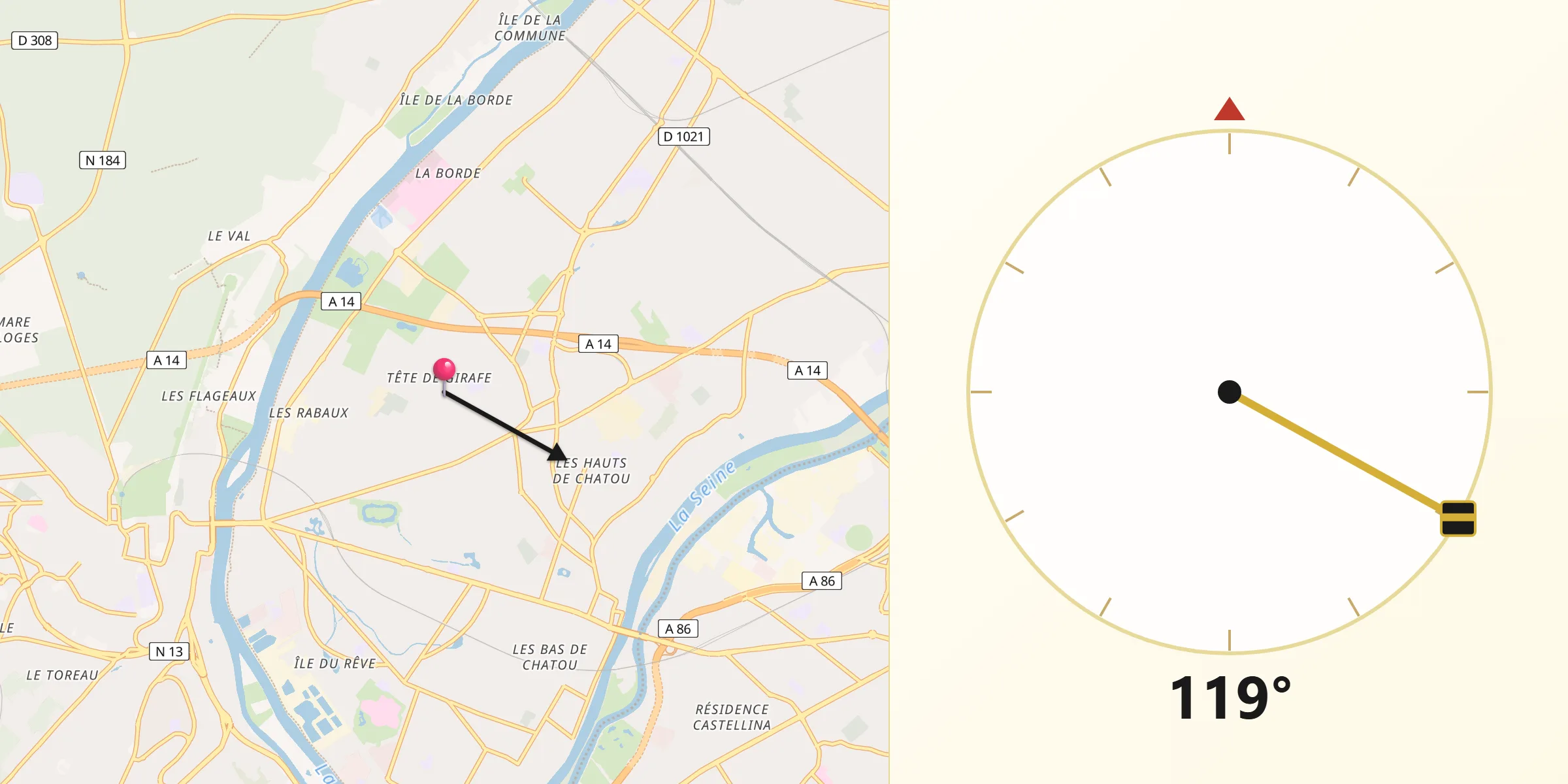 Direction vers la Qibla depuis Montesson