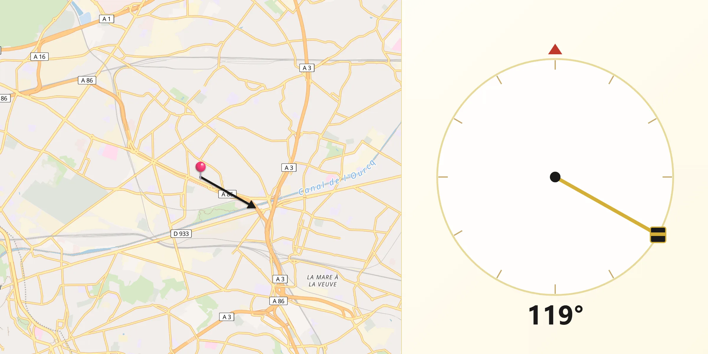 Direction vers la Qibla depuis Bobigny
