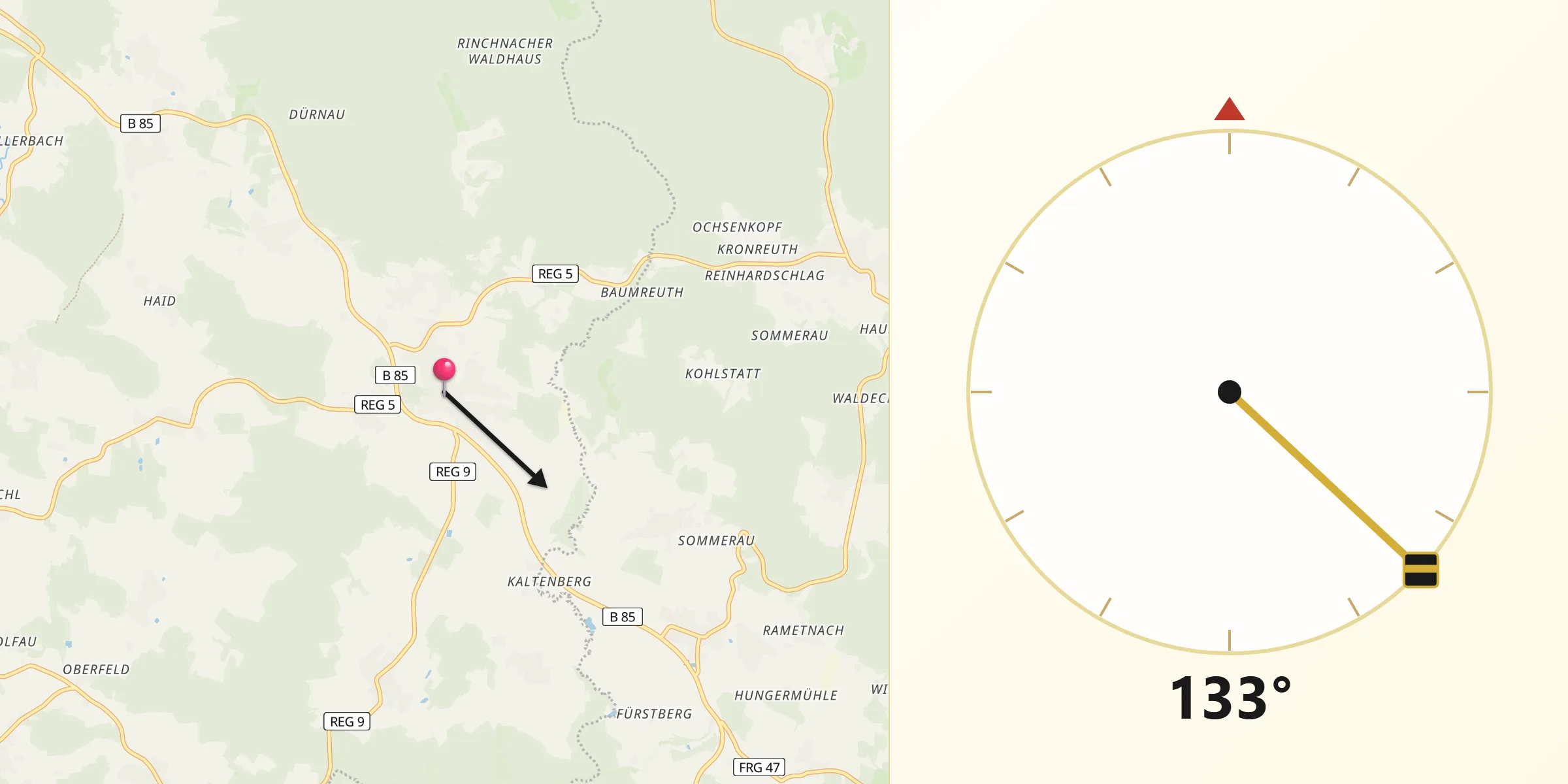 Qibla-Richtung von Kirchdorf im Wald