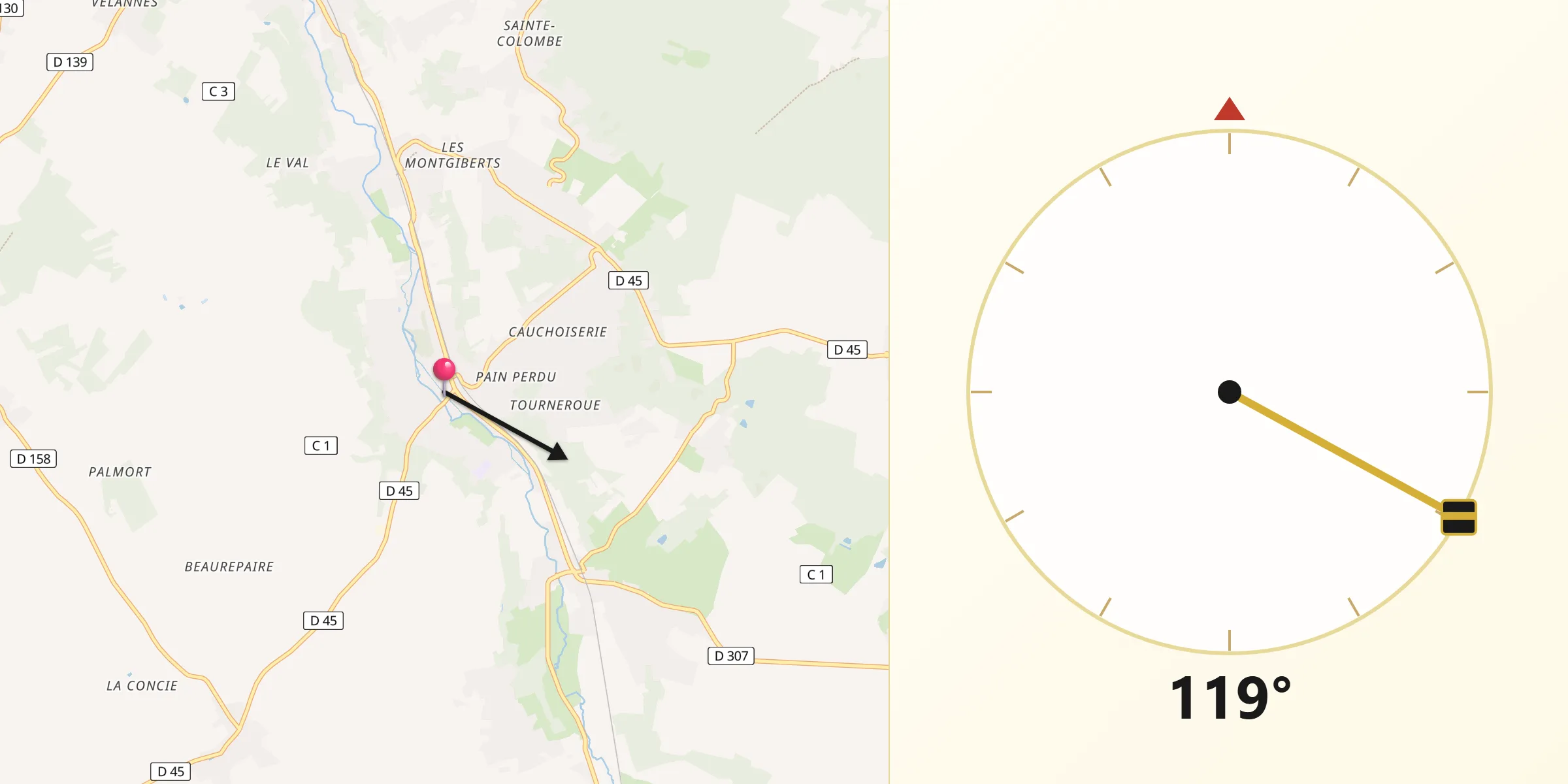 Direction vers la Qibla depuis Maule