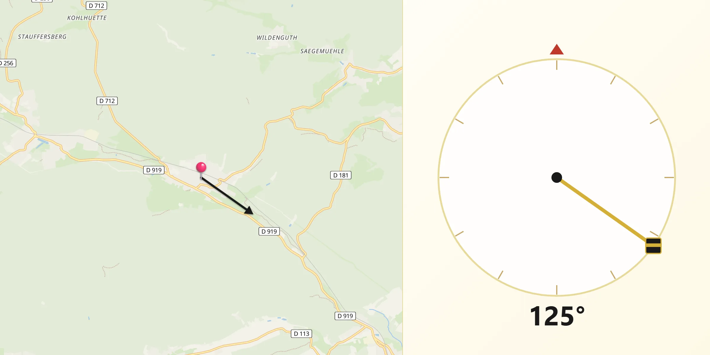 Direction vers la Qibla depuis Wimmenau