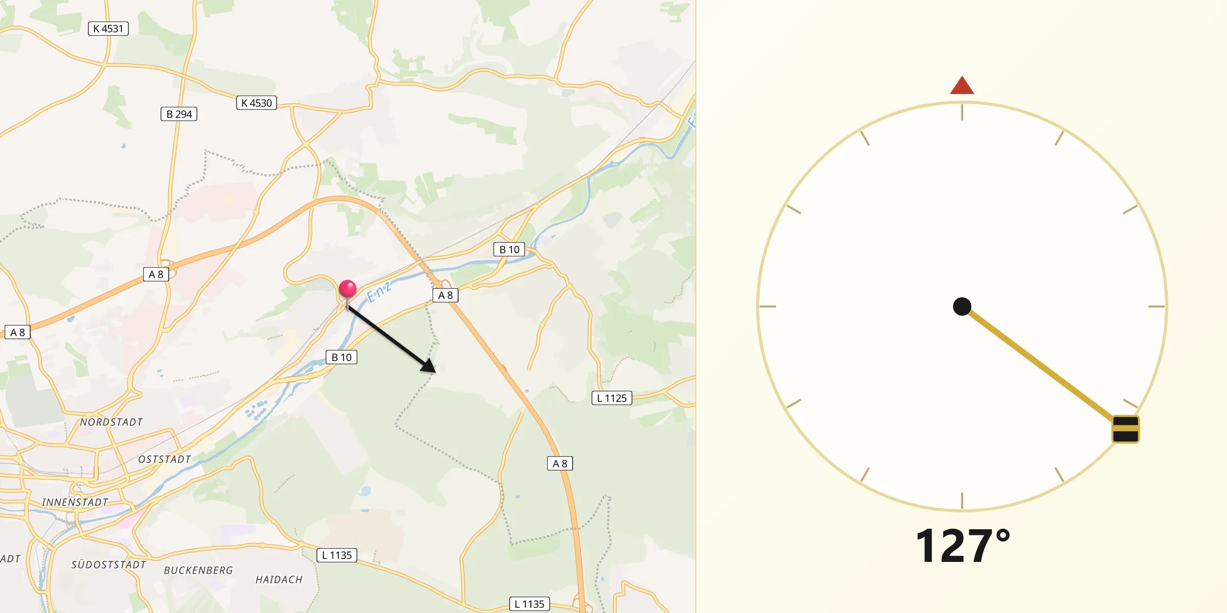 Qibla-Richtung von Eutingen an der Enz