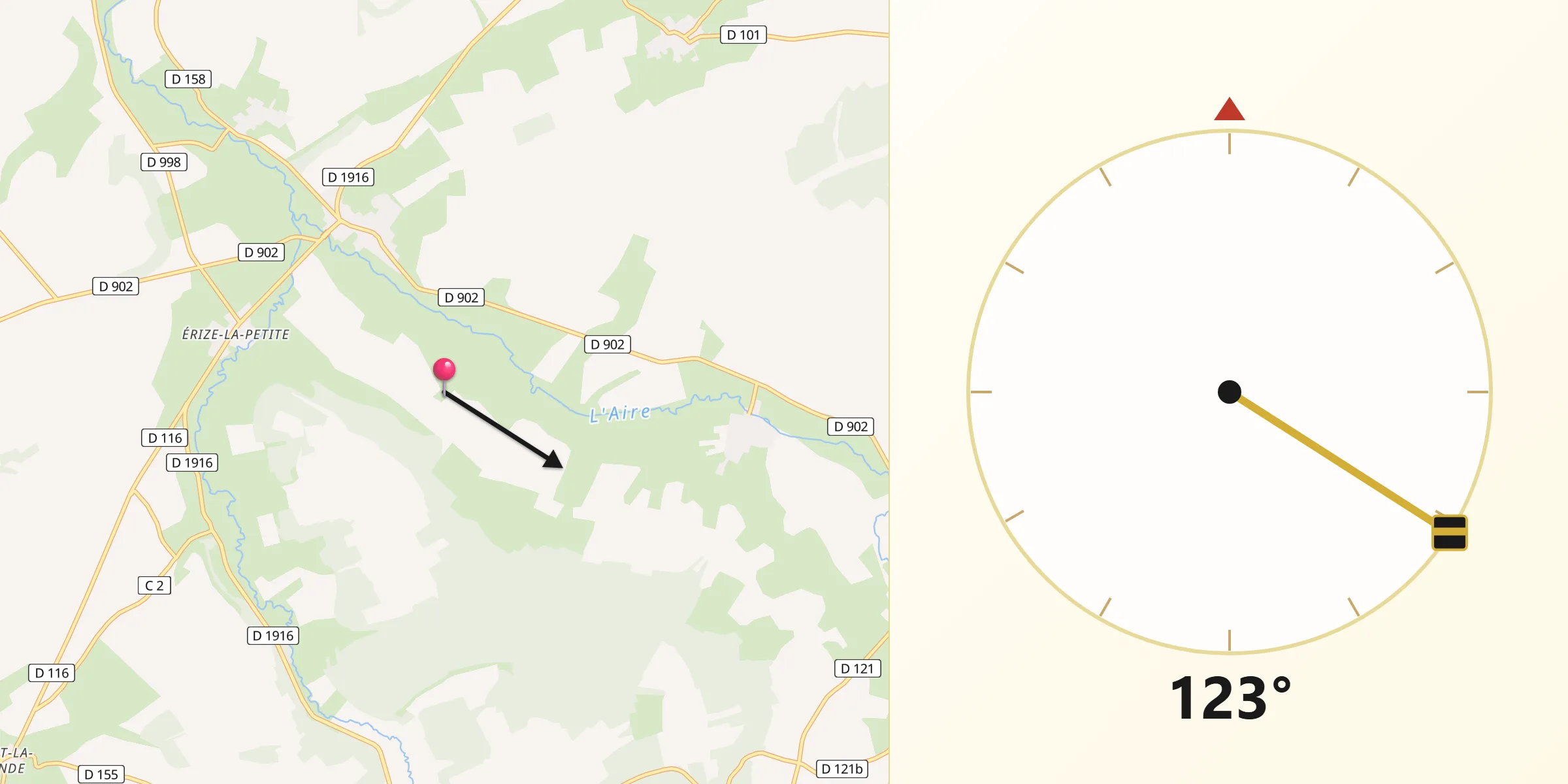 Direction vers la Qibla depuis Longchamps-sur-Aire