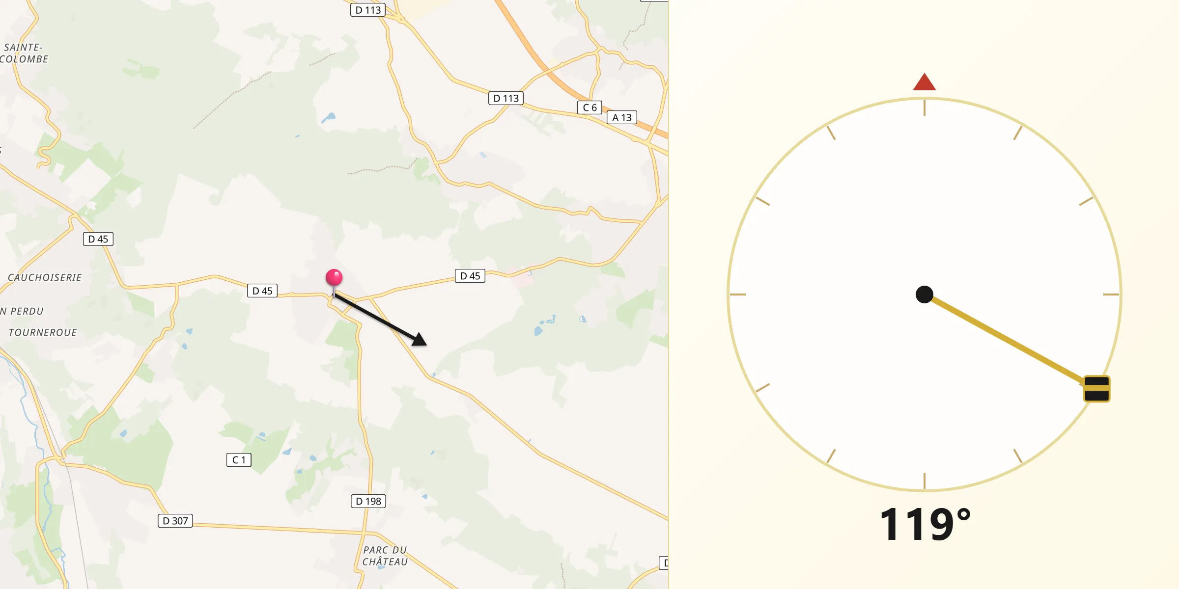 Direction vers la Qibla depuis Les Alluets-le-Roi