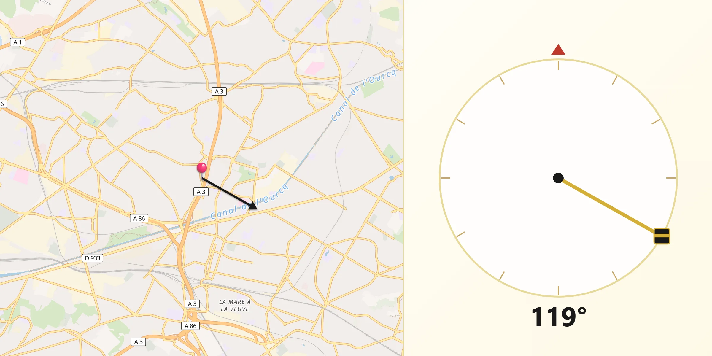 Direction vers la Qibla depuis Seine-Saint-Denis