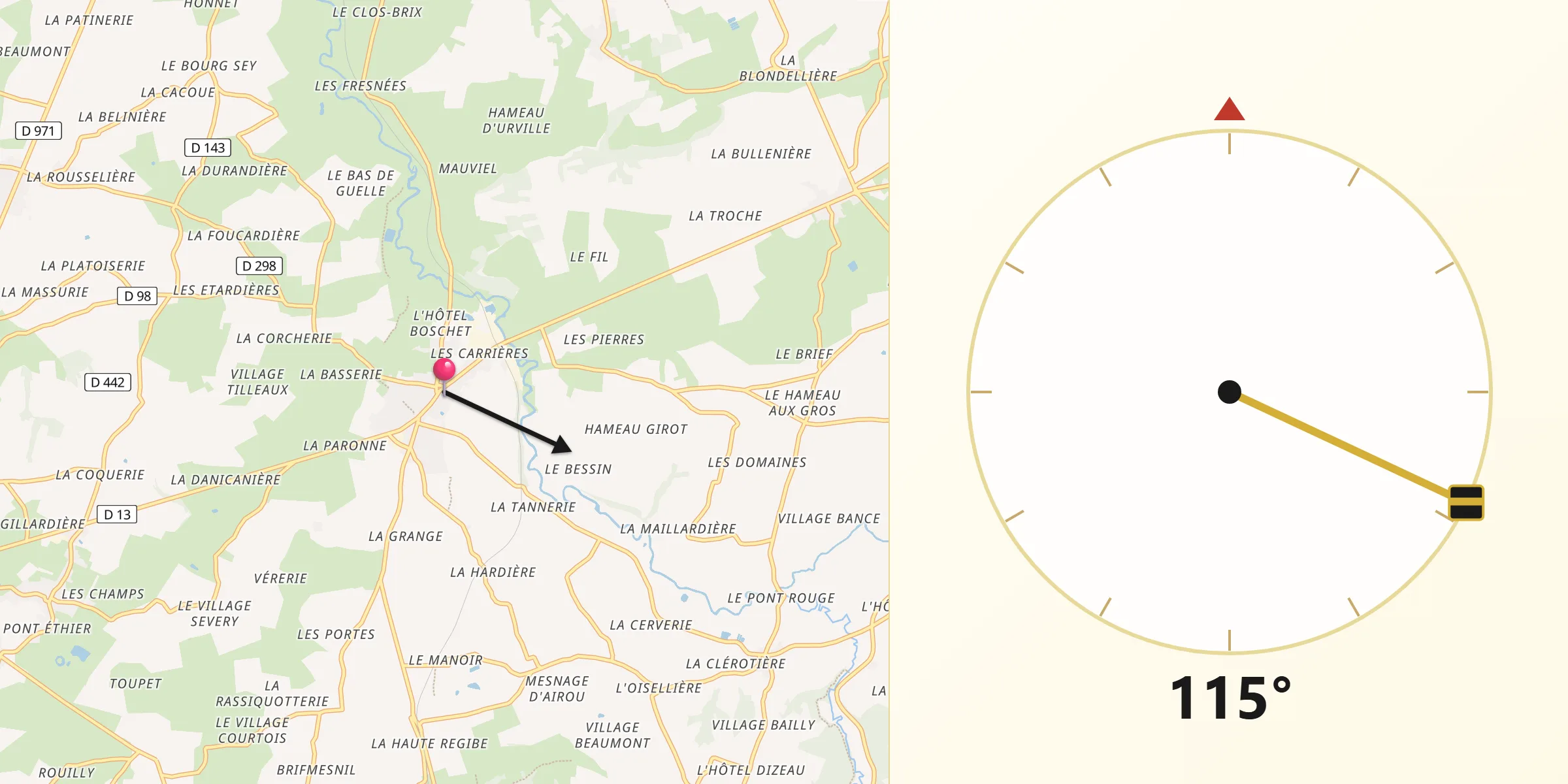 Direction vers la Qibla depuis Cérences