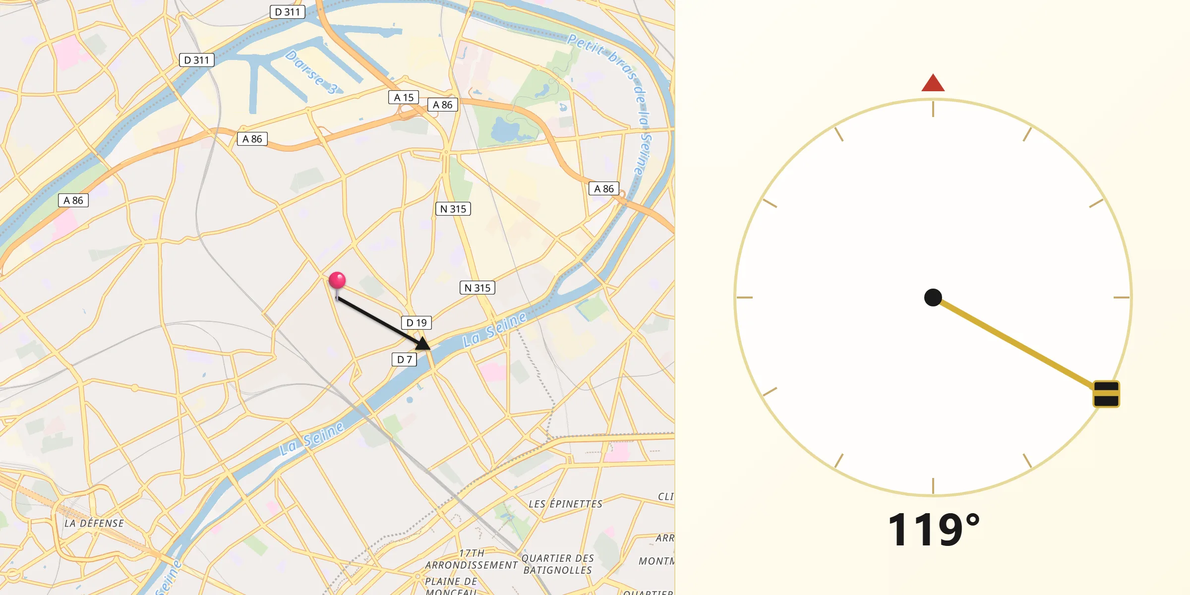 Direction vers la Qibla depuis Asnières-sur-Seine