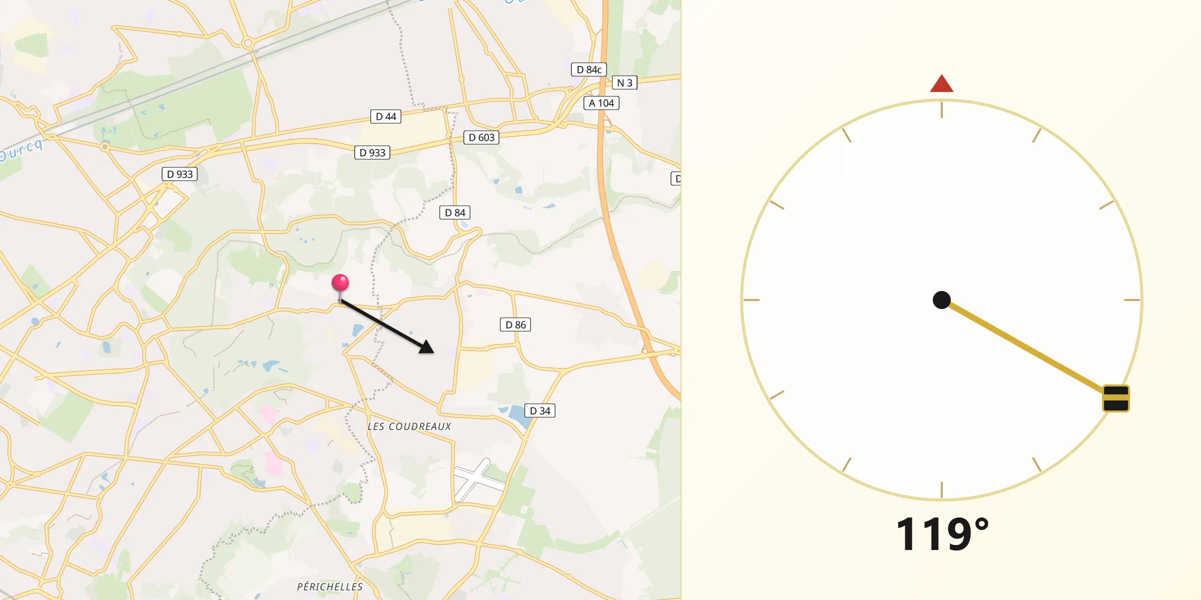 Direction vers la Qibla depuis Coubron