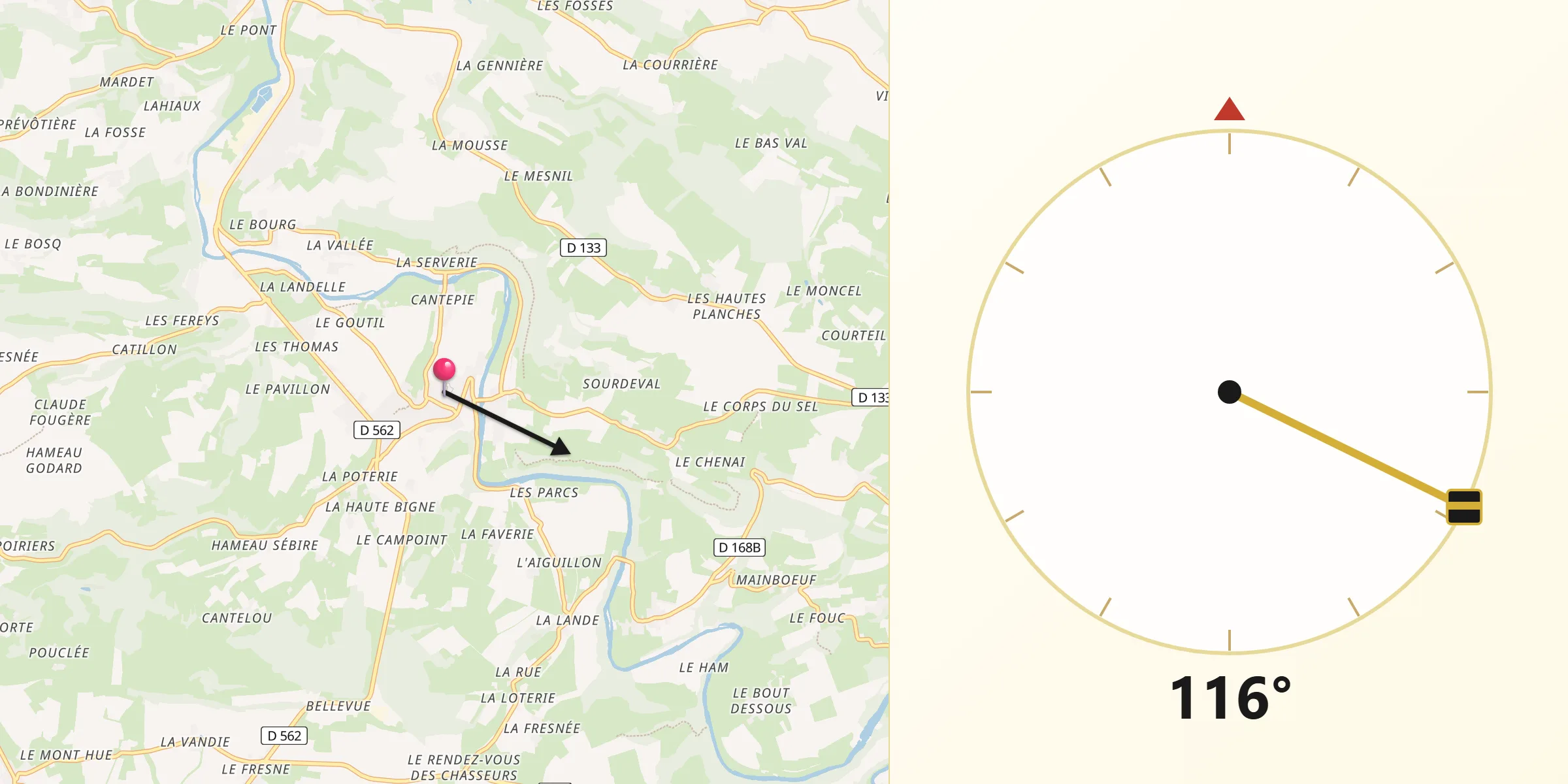 Direction vers la Qibla depuis Clécy