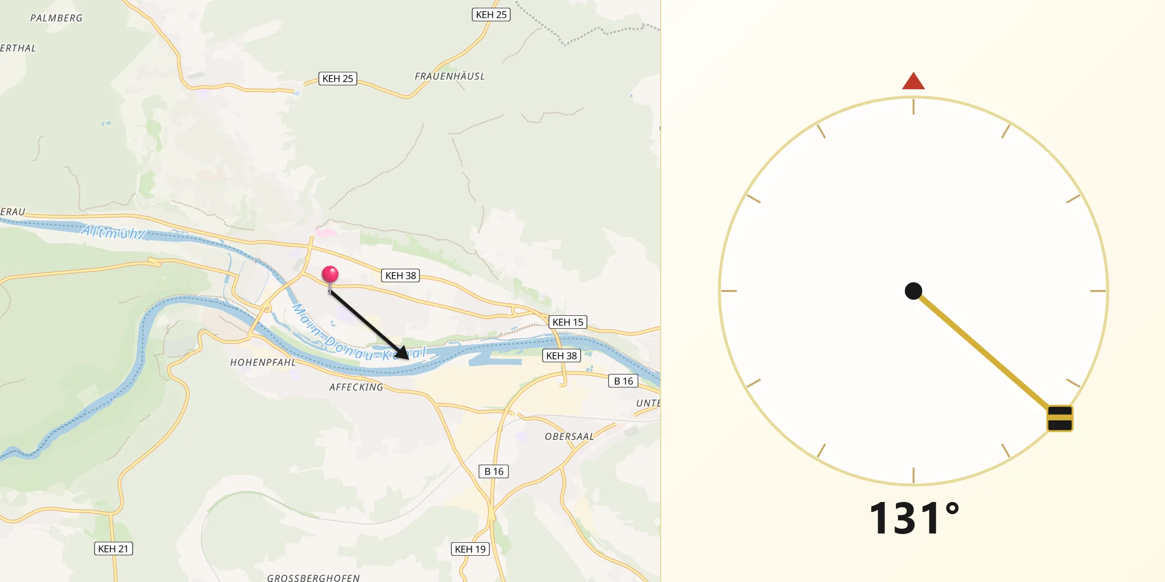 Qibla-Richtung von Kelheim