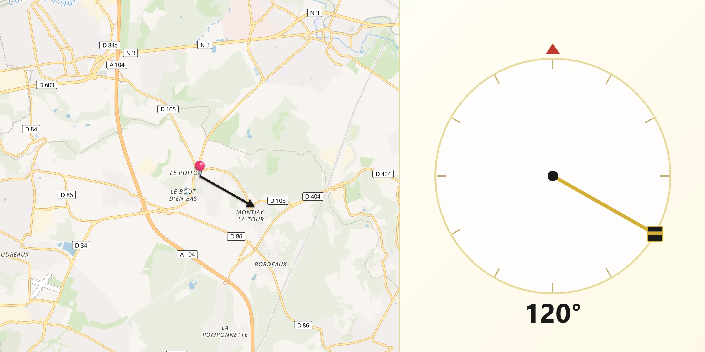 Direction vers la Qibla depuis Villevaudé