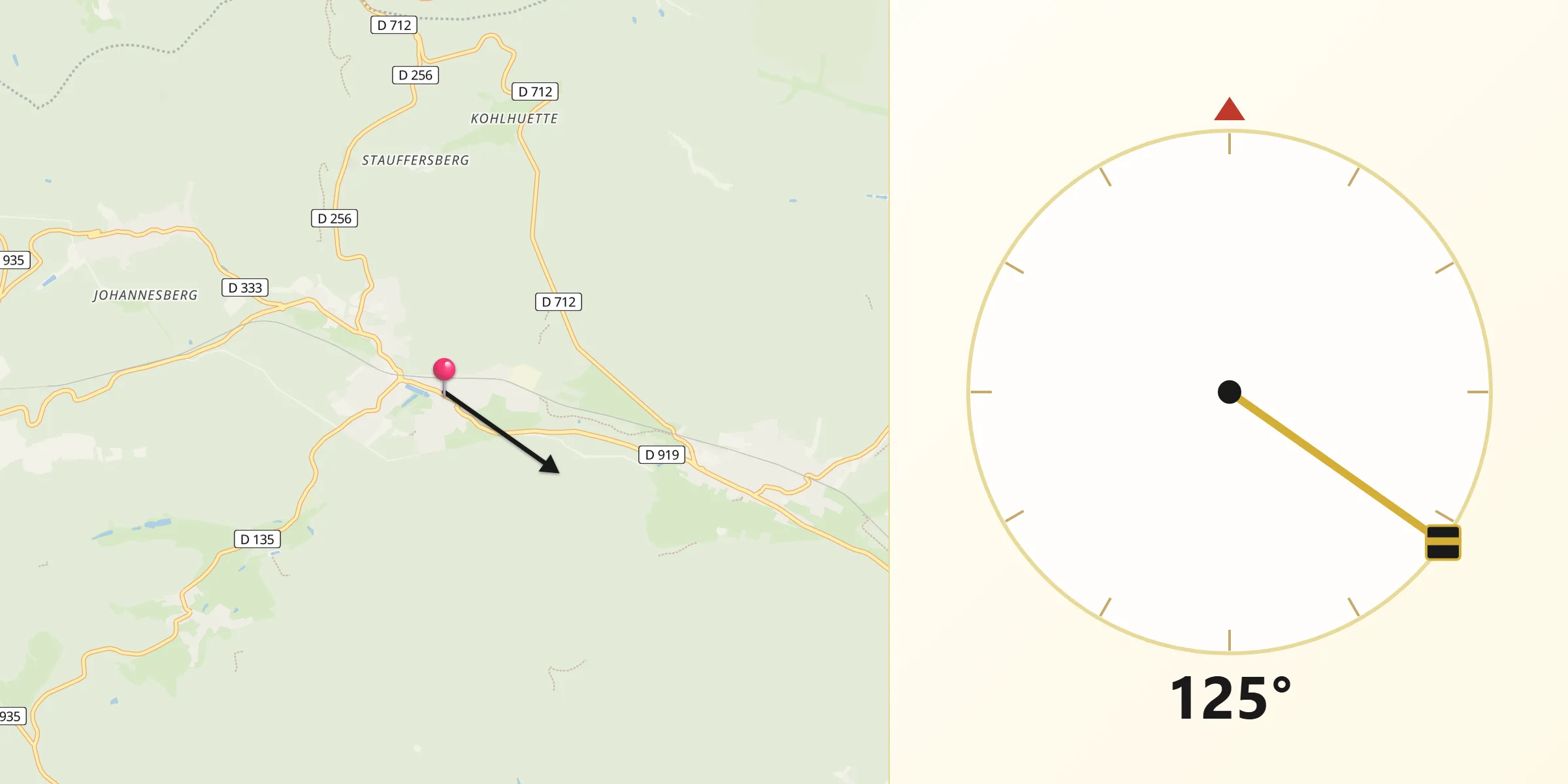 Direction vers la Qibla depuis Wingen-sur-Moder