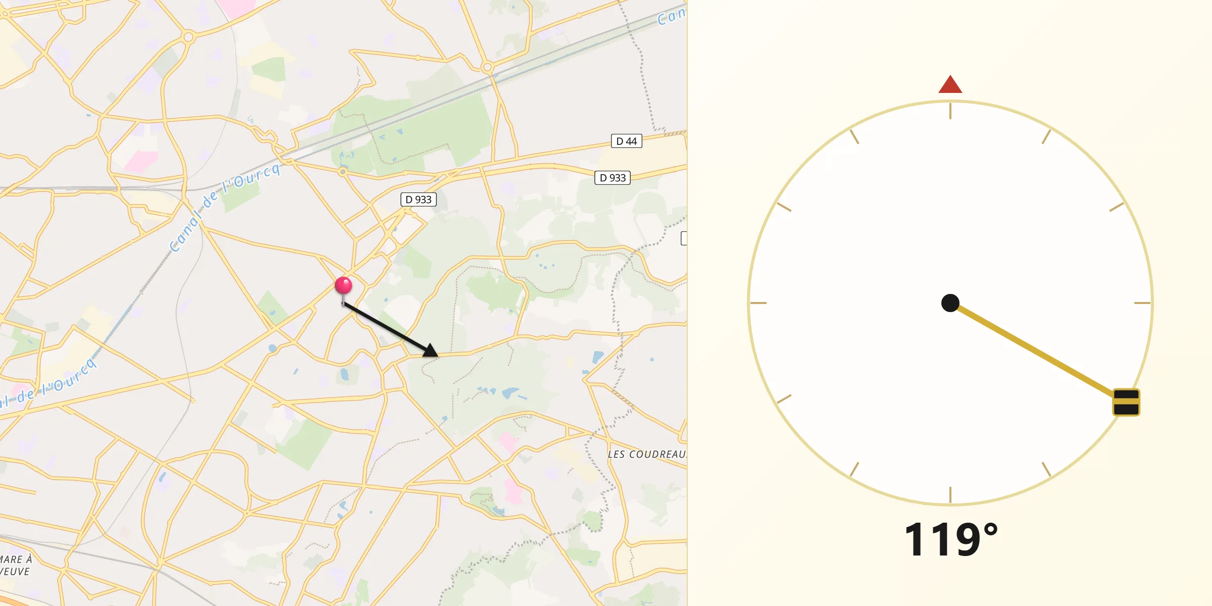 Direction vers la Qibla depuis Livry-Gargan