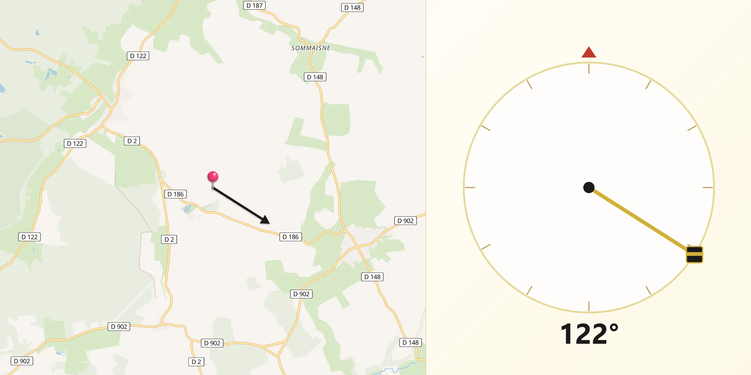 Direction vers la Qibla depuis Rembercourt-Sommaisne