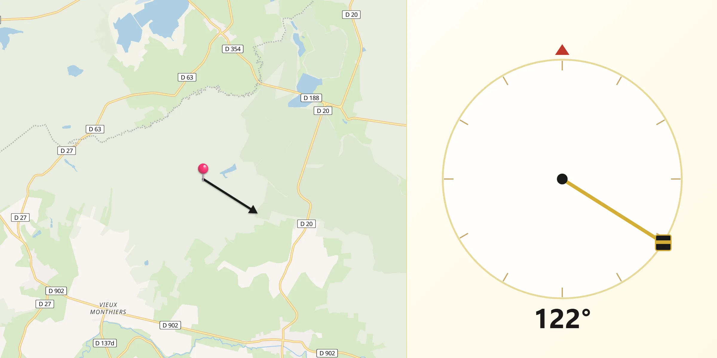 Direction vers la Qibla depuis Lisle-en-Barrois