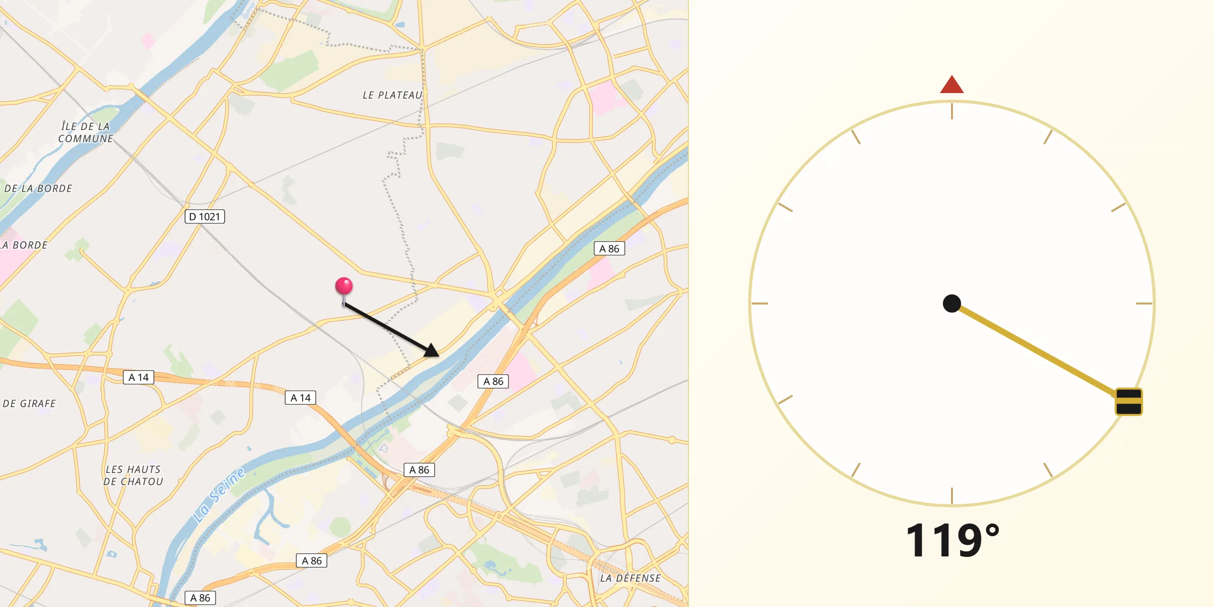 Direction vers la Qibla depuis Houilles