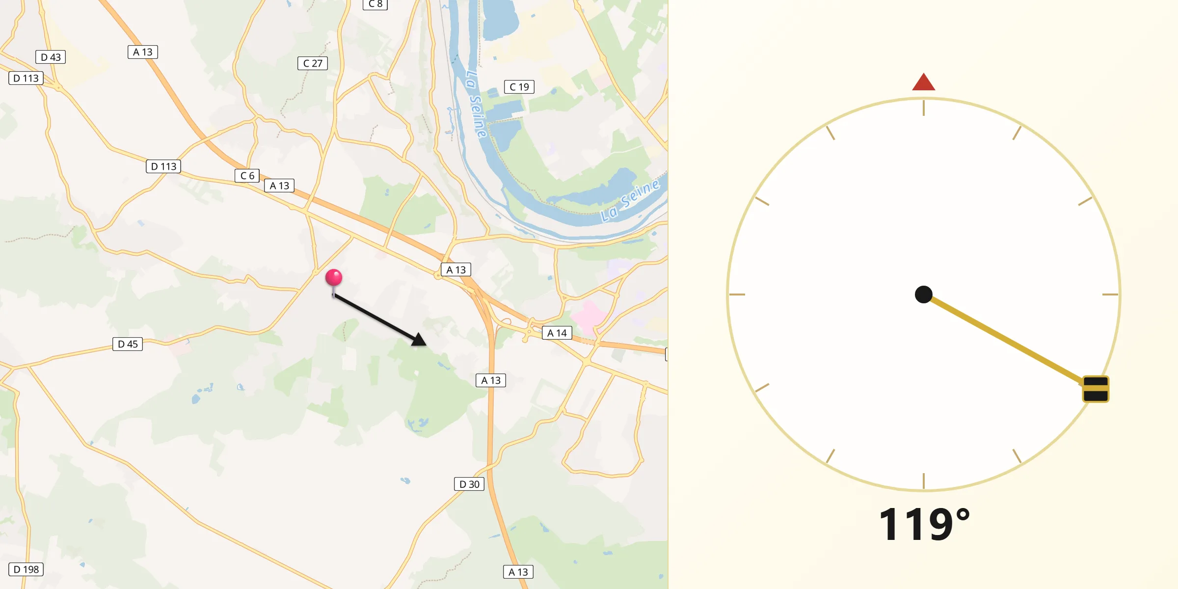 Direction vers la Qibla depuis Orgeval